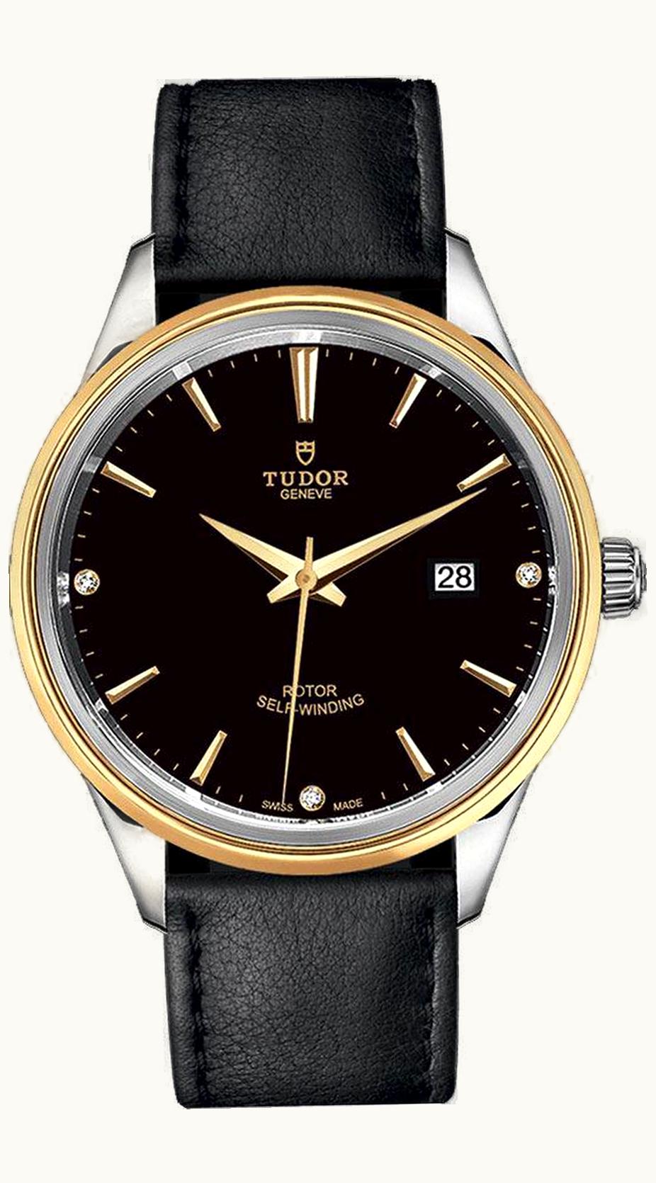 Tudor Style 41 Stainless Steel / Yellow Gold / Black-Diamond / Strap