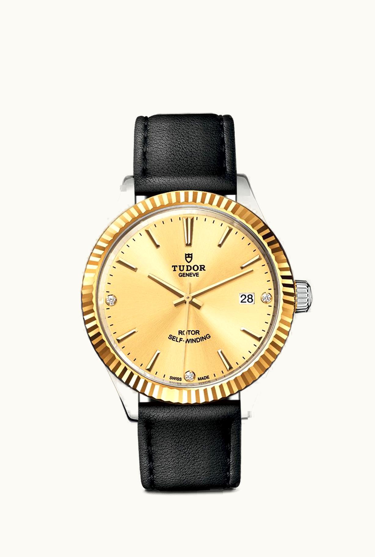 Tudor Style 38 Stainless Steel / Yellow Gold / Fluted / Champagne-Diamond / Strap