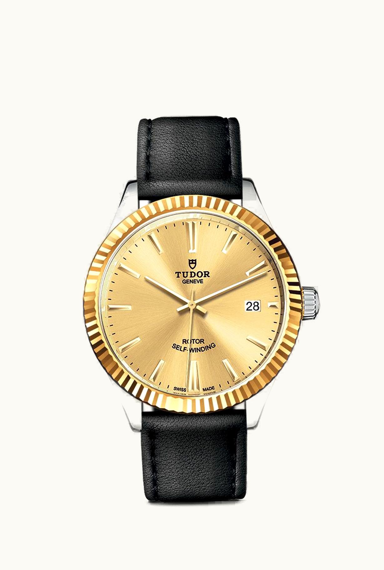Tudor Style 38 Stainless Steel / Yellow Gold / Fluted / Champagne / Strap