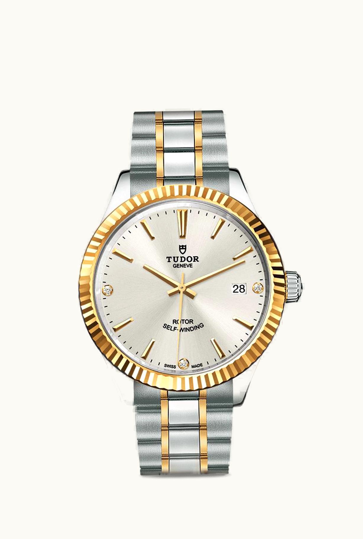 Tudor Style 38 Stainless Steel / Yellow Gold / Fluted / Silver-Diamond / Bracelet