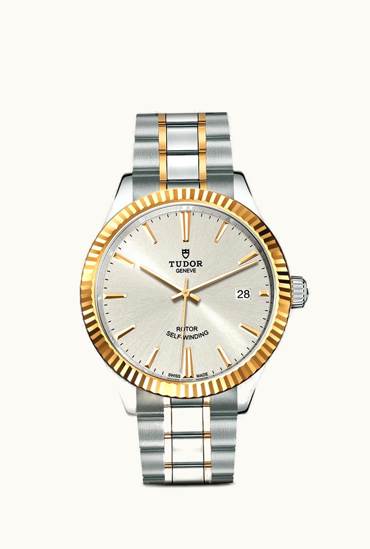 Tudor Style 38 Stainless Steel / Yellow Gold / Fluted / Silver / Bracelet