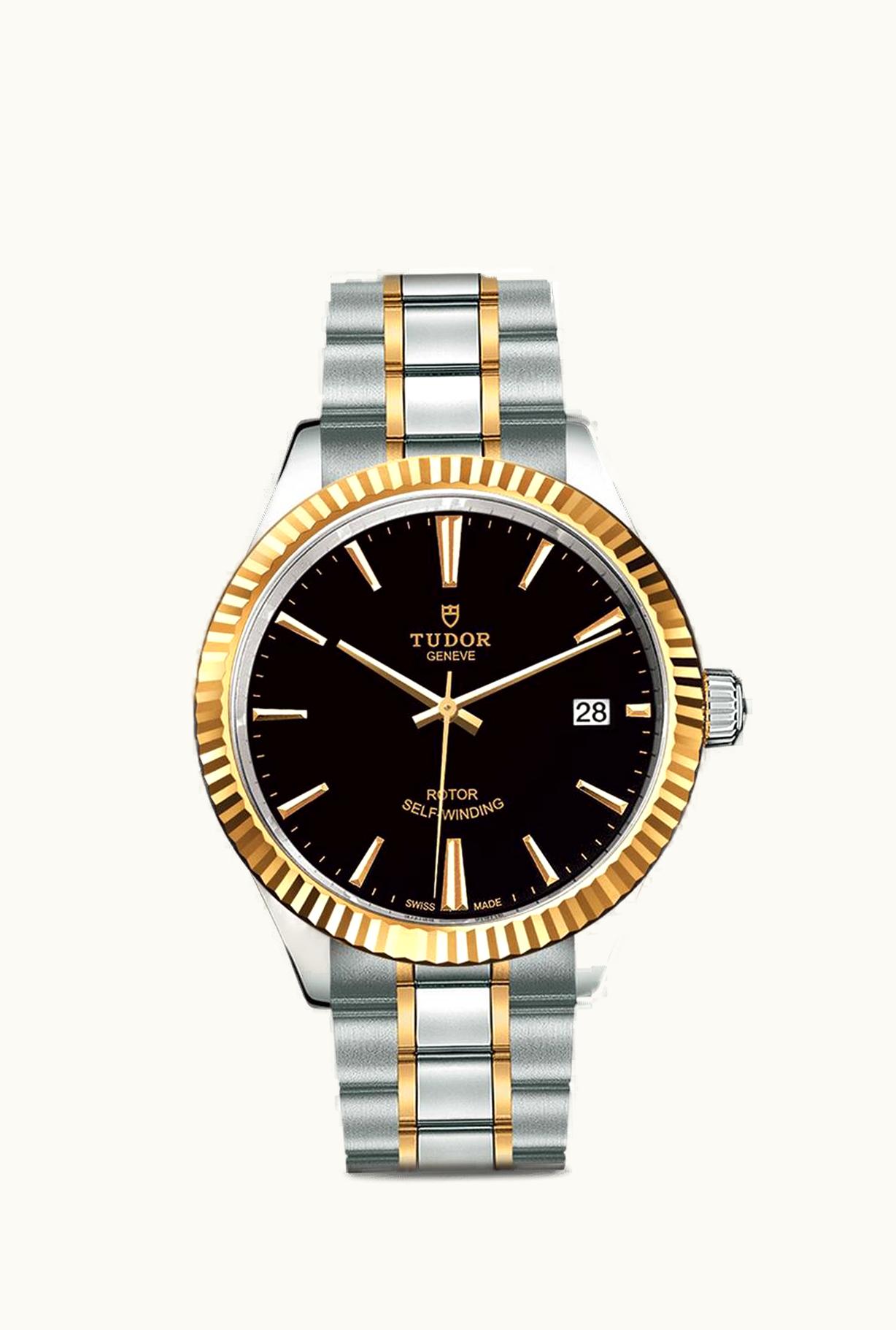 Tudor Style 38 Stainless Steel / Yellow Gold / Fluted / Black / Bracelet