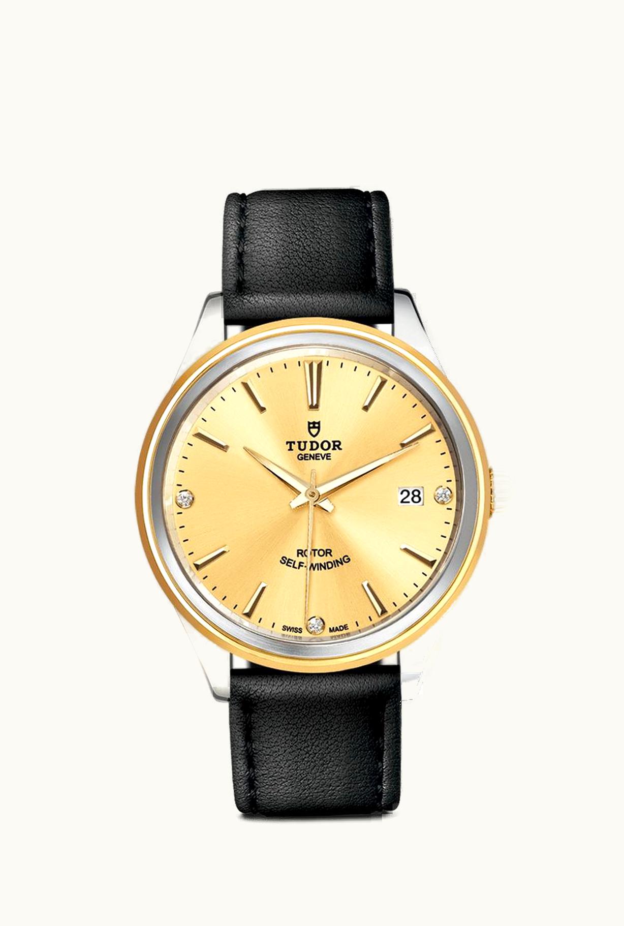 Tudor Style 38 Stainless Steel / Yellow Gold / Champagne-Diamond / Strap