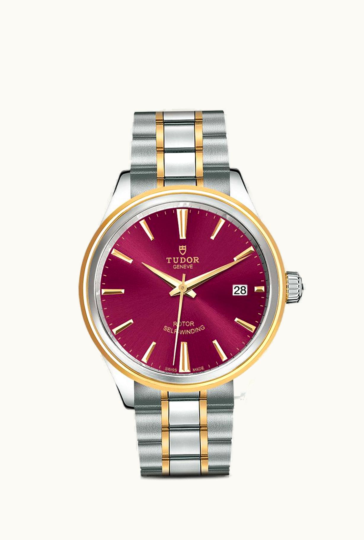 Tudor Style 38 Stainless Steel / Yellow Gold / Burgundy / Bracelet