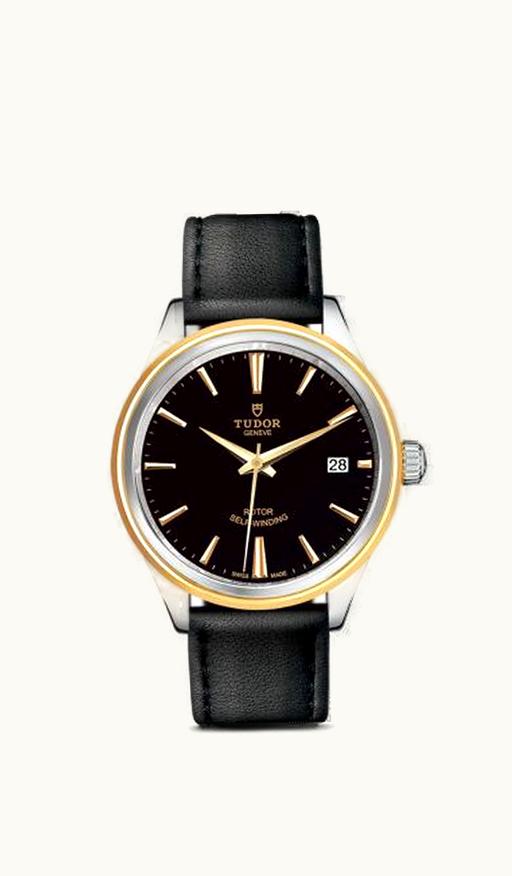 Tudor Style 38 Stainless Steel / Yellow Gold / Black / Strap