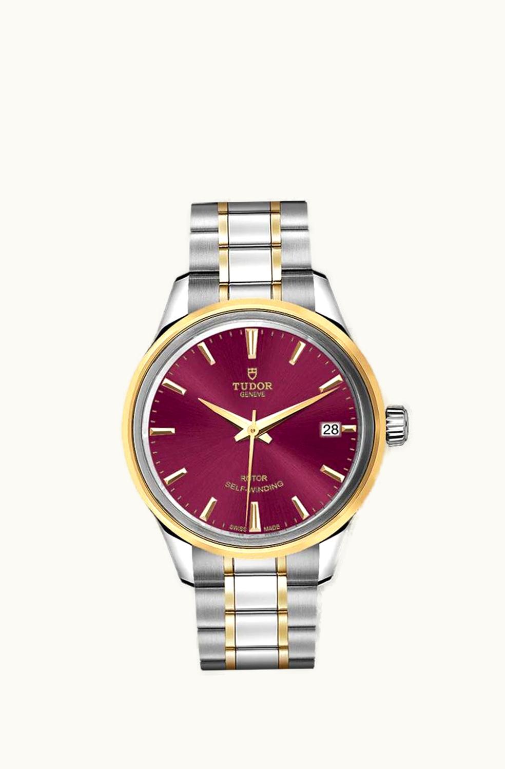 Tudor Style 34 Stainless Steel / Yellow Gold / Burgundy / Bracelet