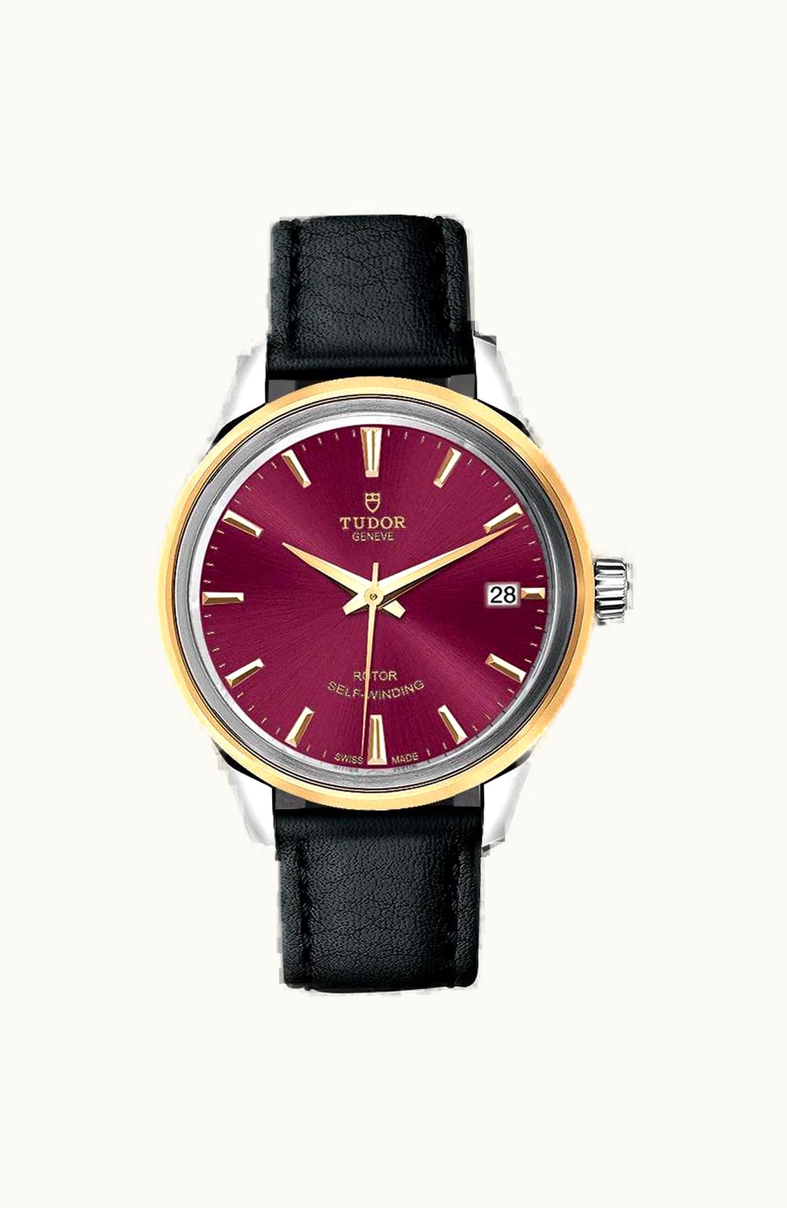 Tudor Style 34 Stainless Steel / Yellow Gold / Burgundy / Strap