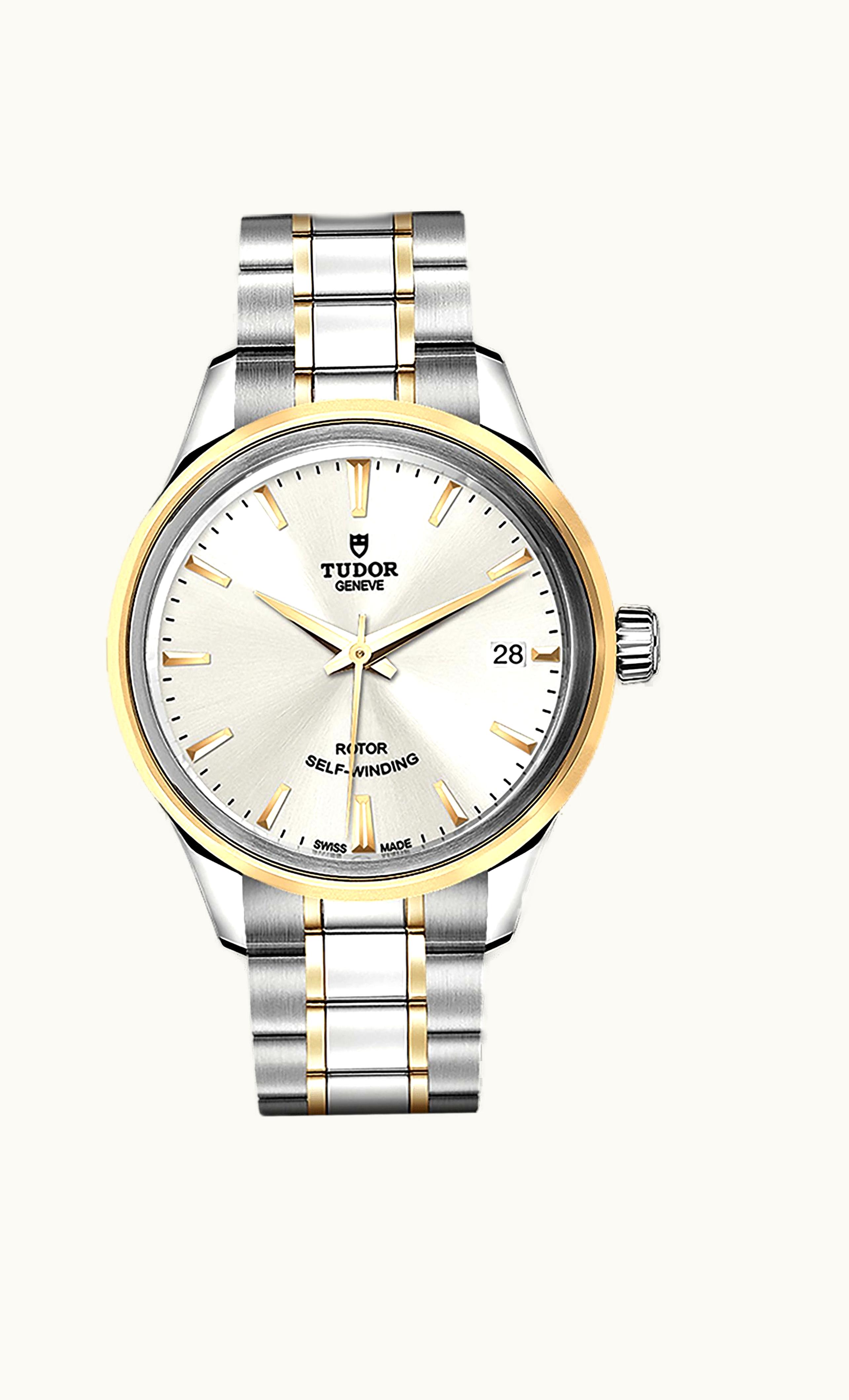 Tudor Style 34 Stainless Steel / Yellow Gold / Black-Diamond / Strap