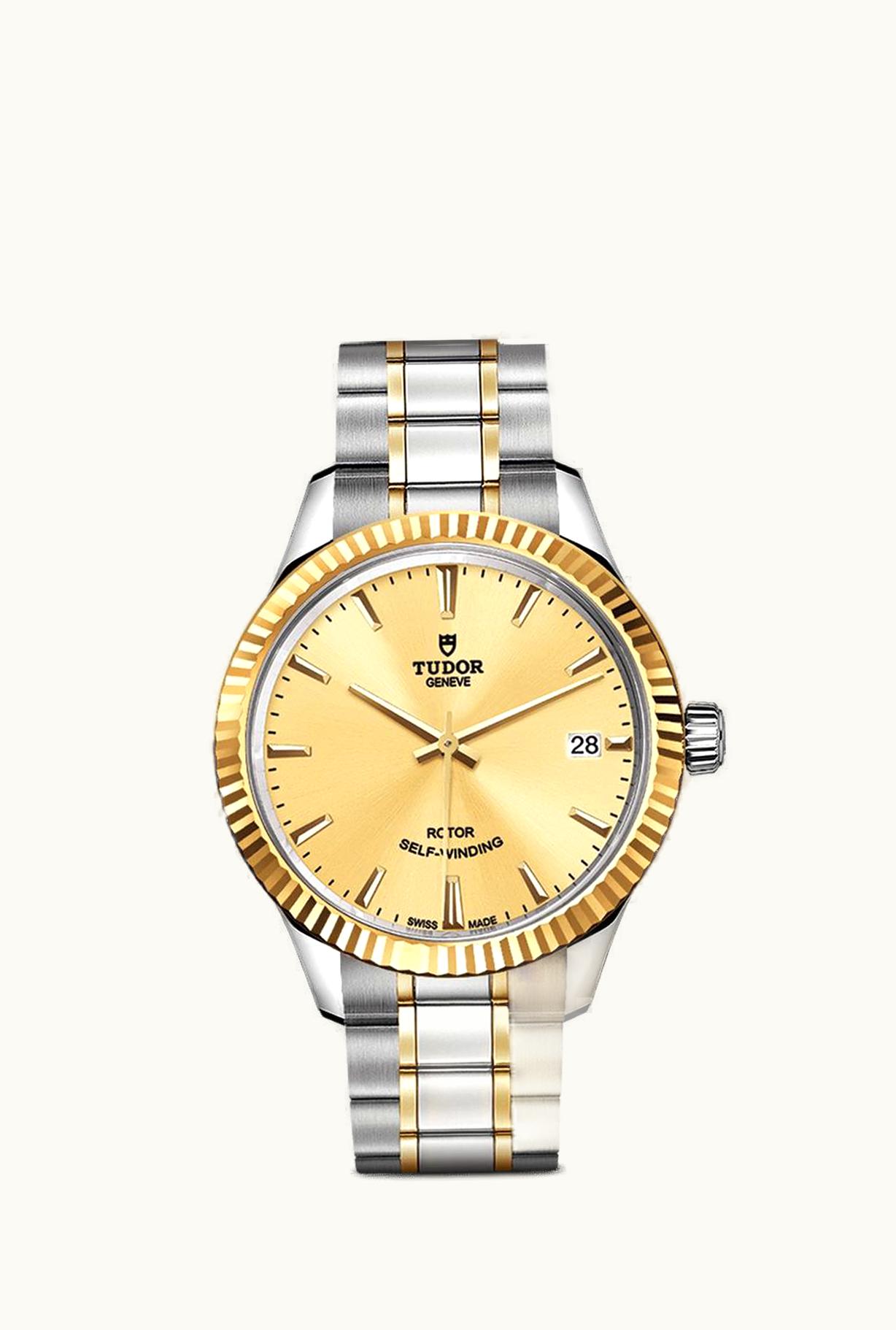 Tudor Style 34 Stainless Steel / Yellow Gold / Fluted / Champagne / Bracelet