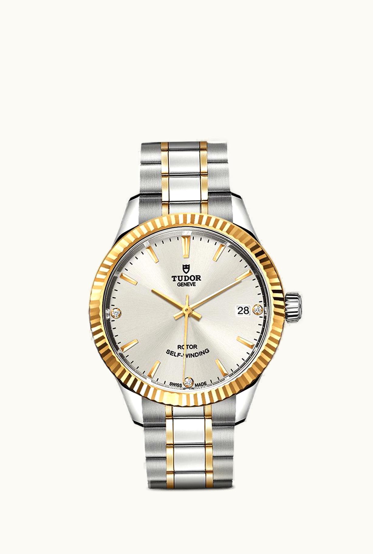 Tudor Style 34 Stainless Steel / Yellow Gold / Fluted / Silver-Diamond / Bracelet