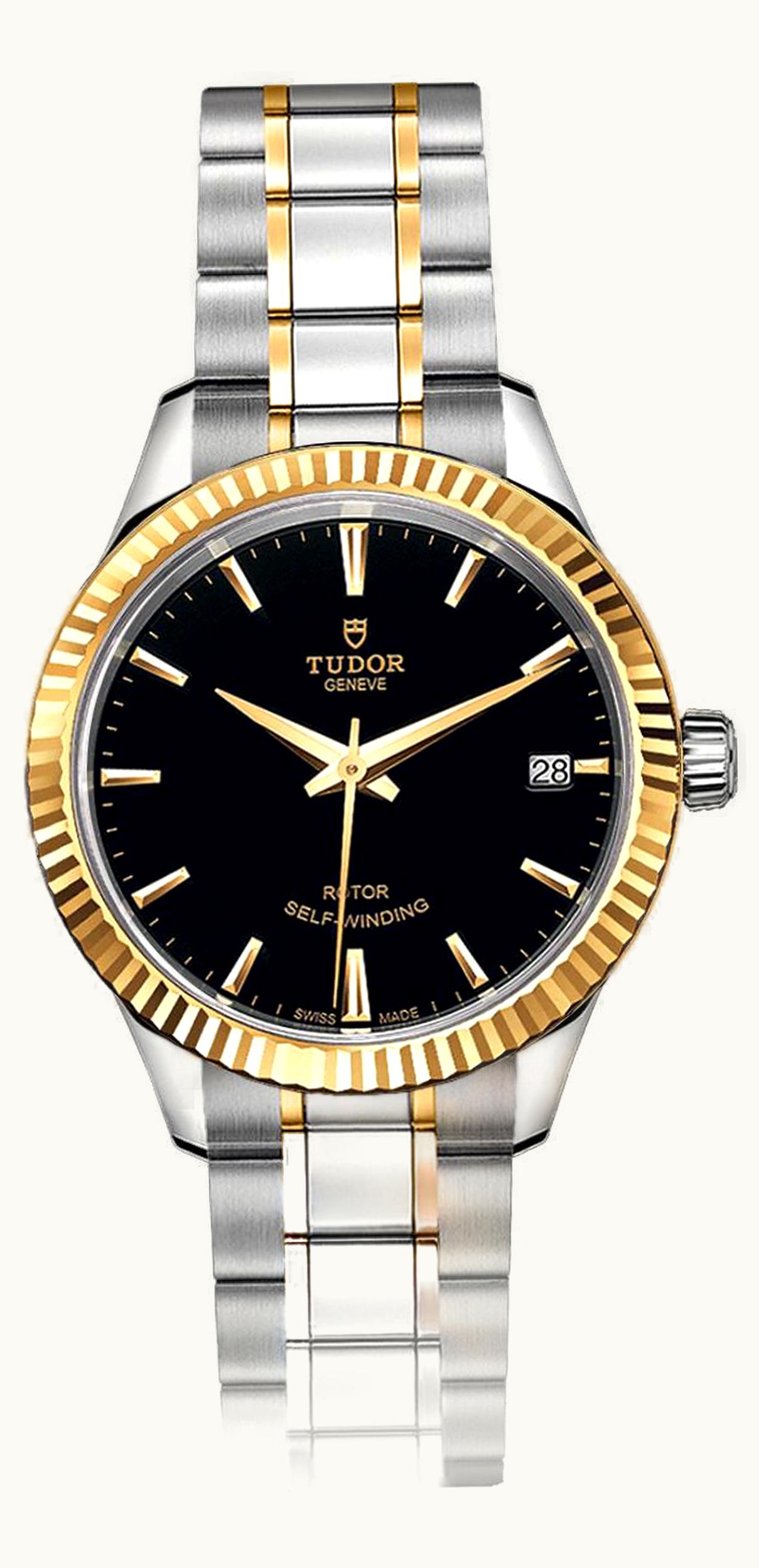 Tudor Style 34 Stainless Steel / Yellow Gold / Fluted / Black / Bracelet