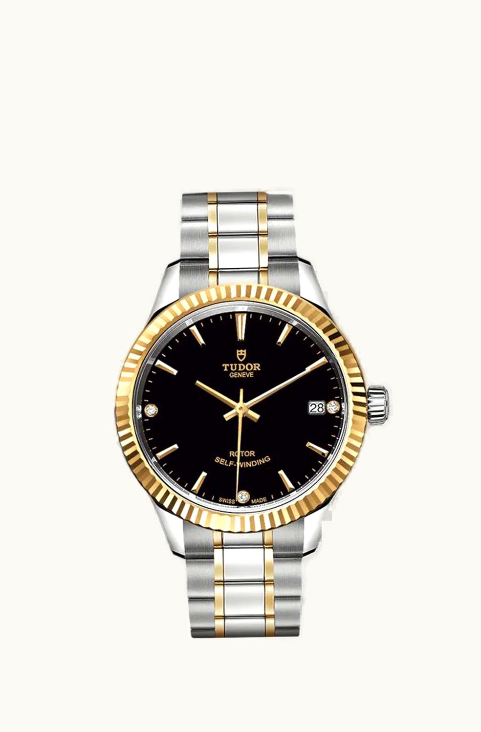 Tudor Style 34 Stainless Steel / Yellow Gold / Fluted / Black-Diamond / Bracelet