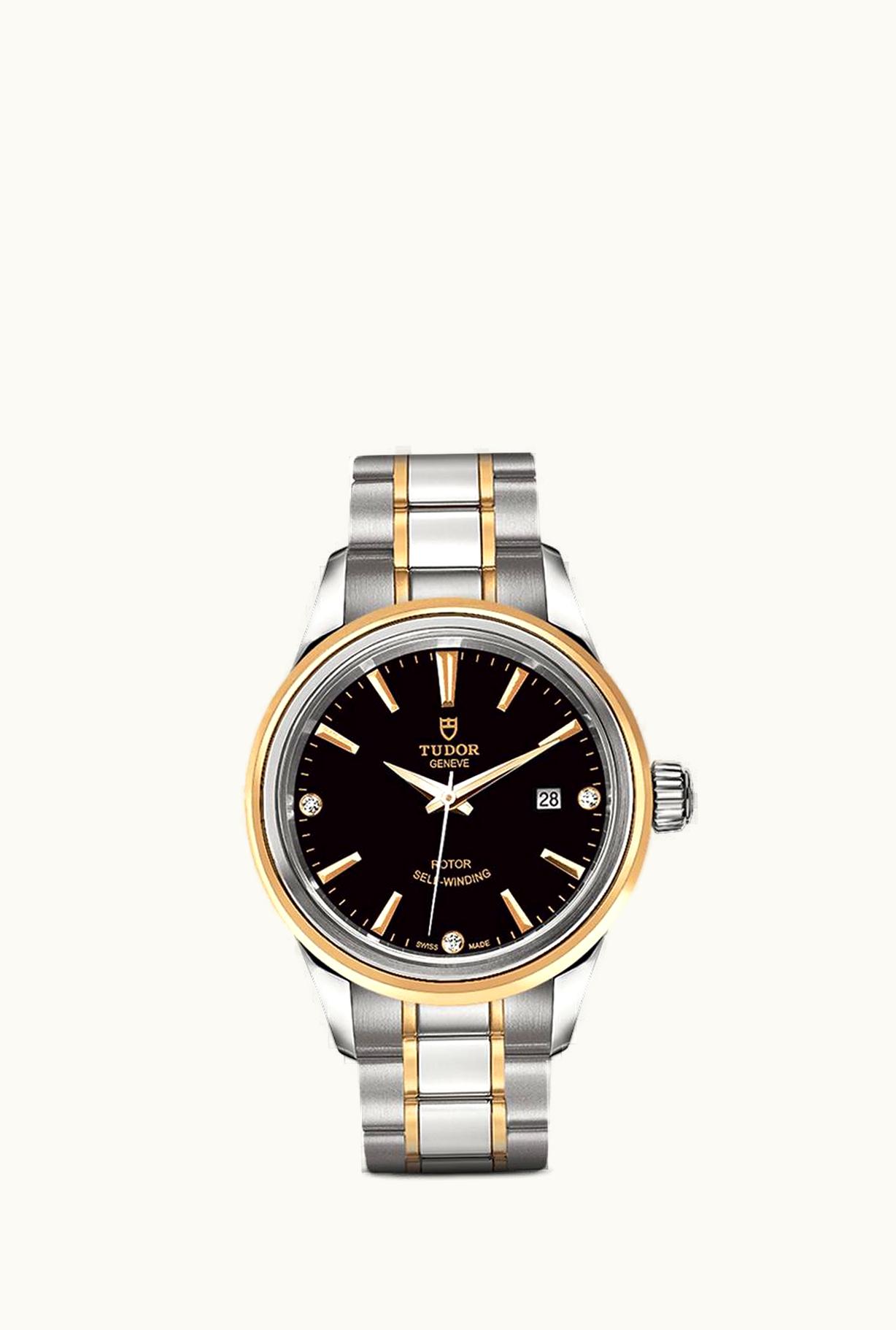 Tudor Style 28 Stainless Steel / Yellow Gold / Black-Diamond / Bracelet