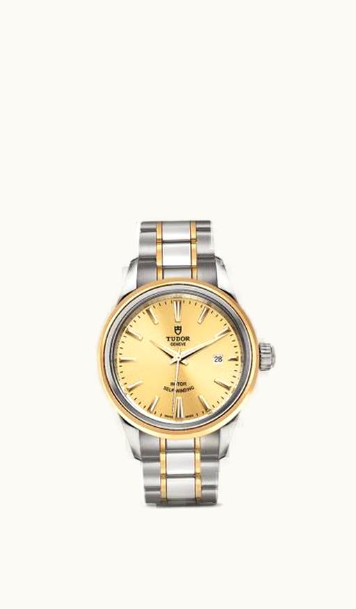 Tudor Style 28 Stainless Steel / Yellow Gold / Champagne / Strap
