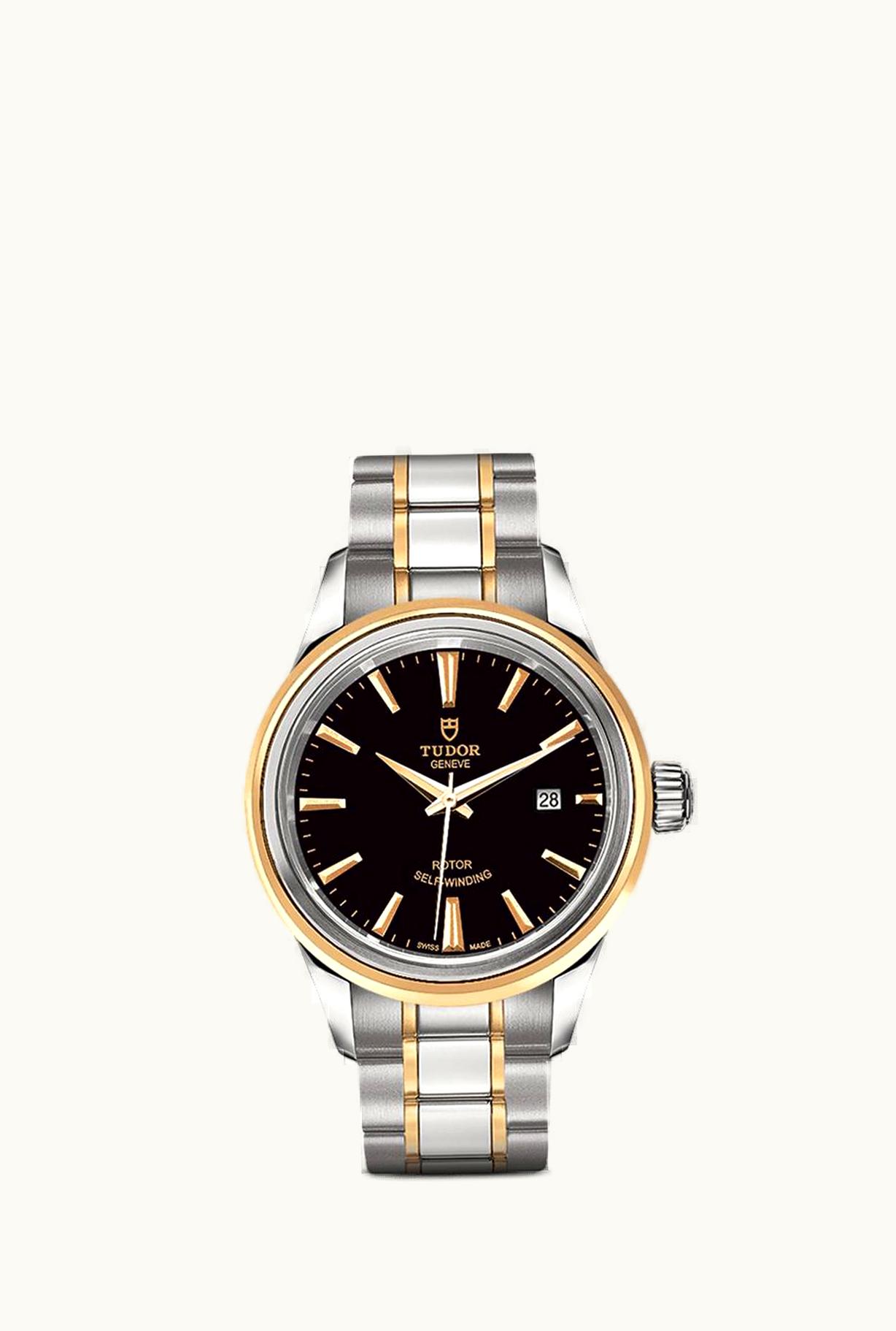 Tudor Style 28 Stainless Steel / Yellow Gold / Black / Bracelet