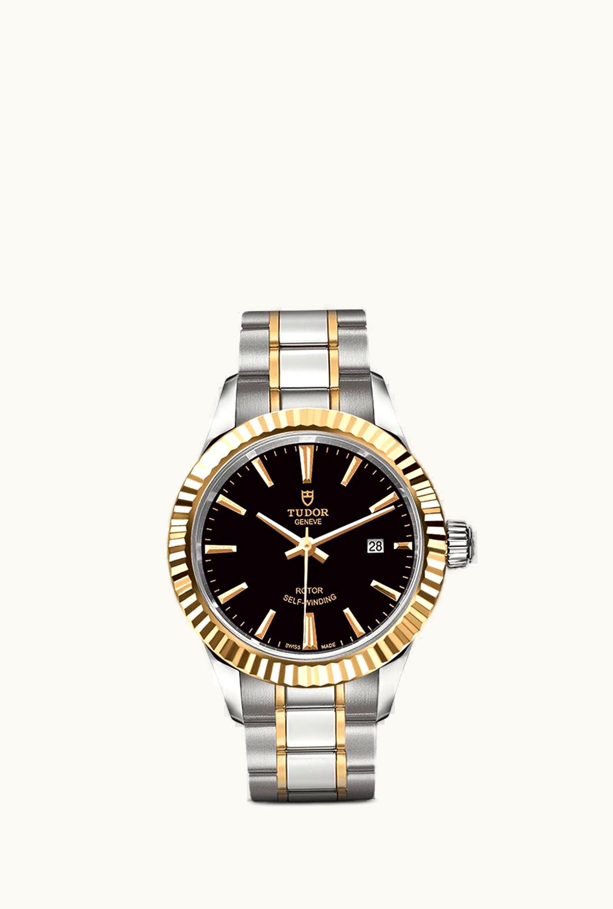 Tudor Style 28 Stainless Steel / Yellow Gold / Fluted / Black / Bracelet
