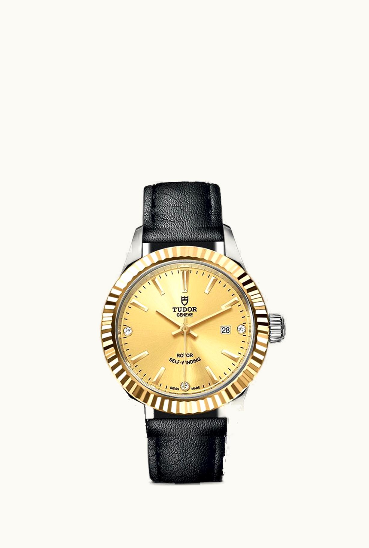 Tudor Style 28 Stainless Steel / Yellow Gold / Fluted / Champagne-Diamond / Strap
