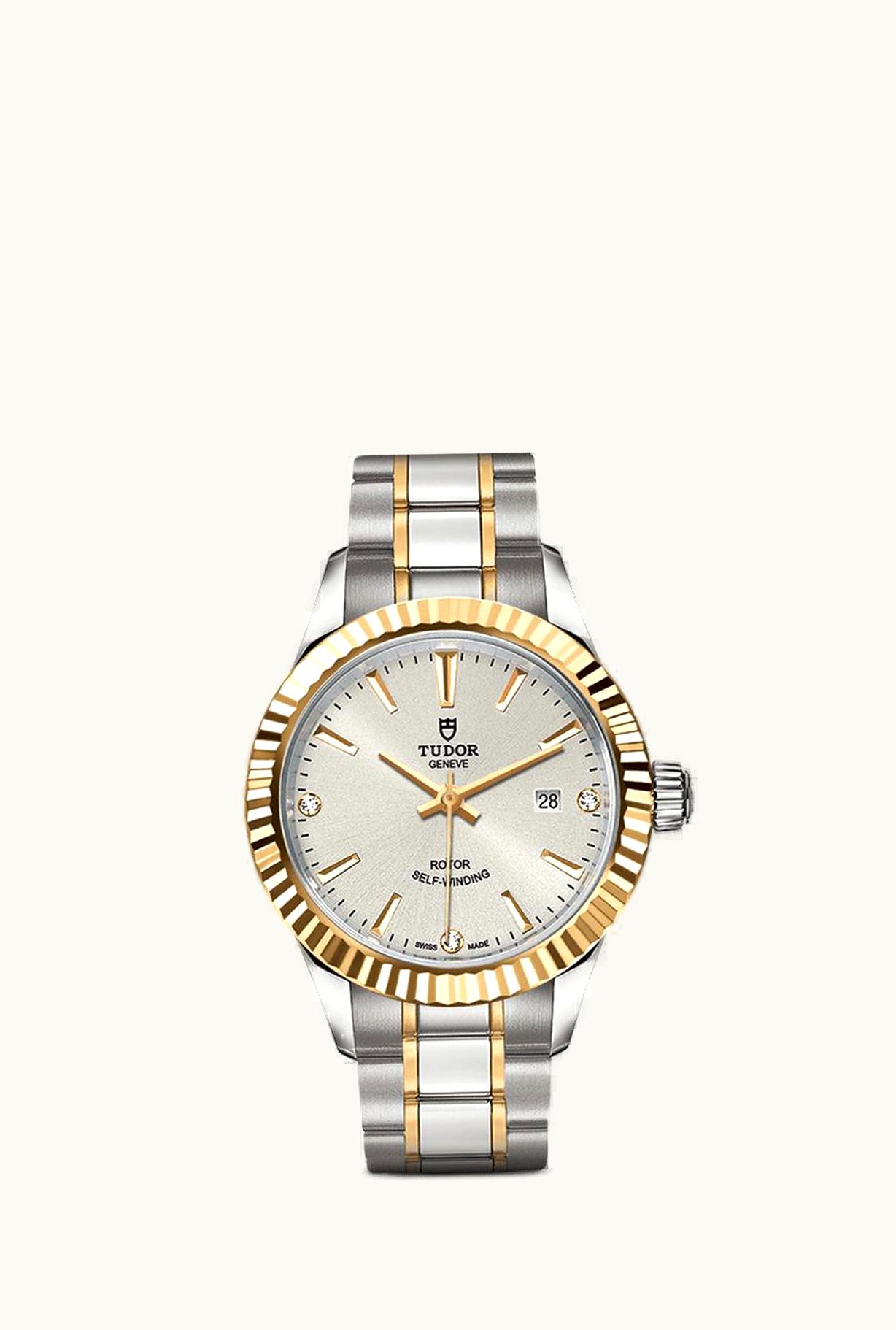 Tudor Style 28 Stainless Steel / Yellow Gold / Fluted / Silver-Diamond / Bracelet