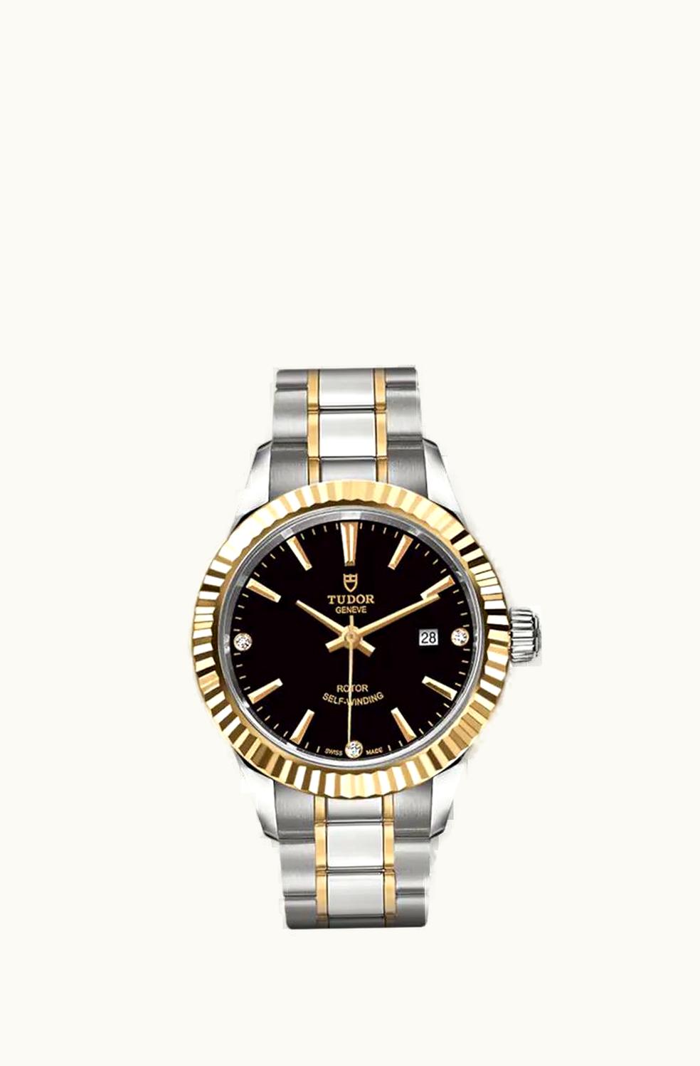 Tudor Style 28 Stainless Steel / Yellow Gold / Fluted / Black-Diamond / Bracelet