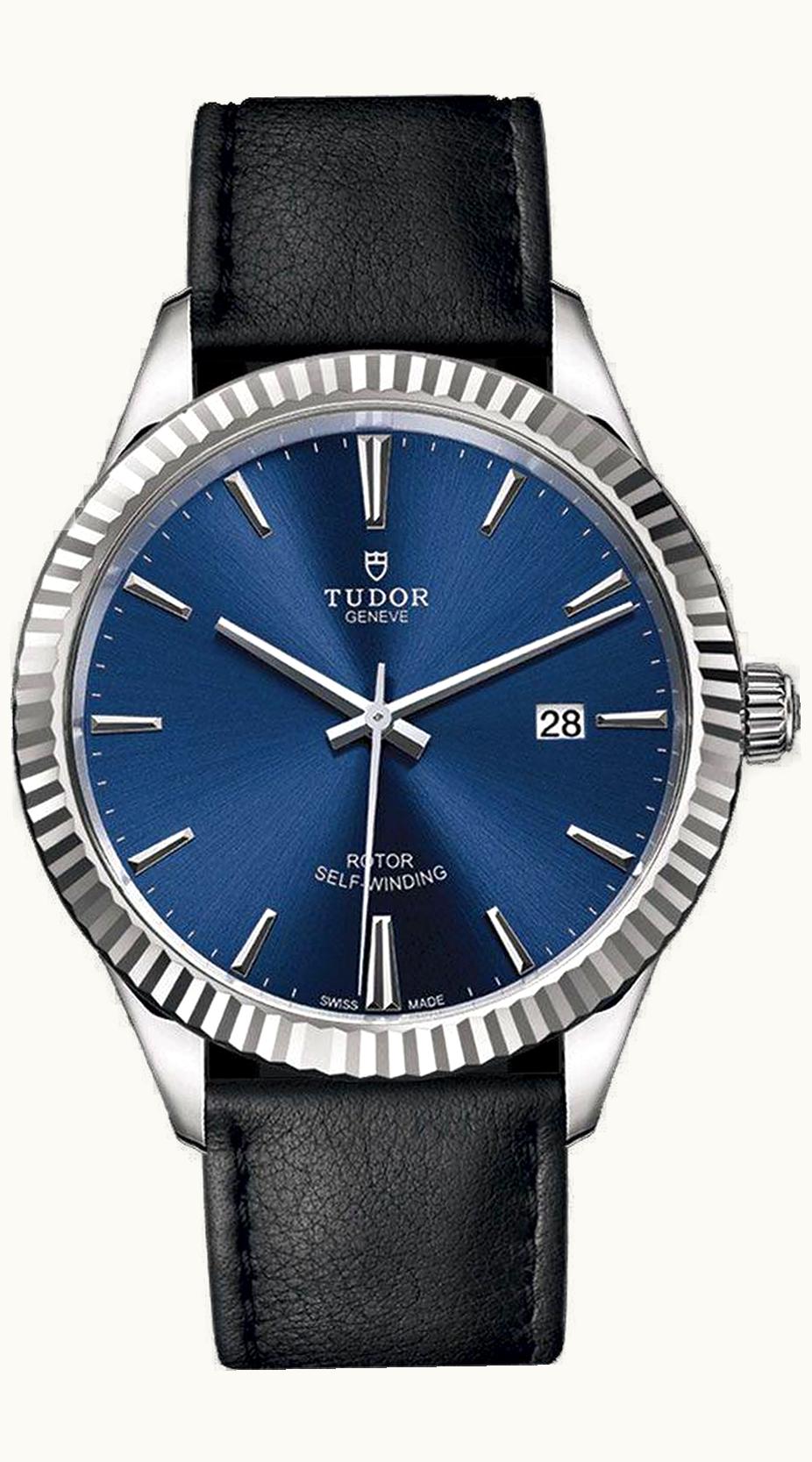Tudor Style 41 Stainless Steel / Fluted / Blue / Strap