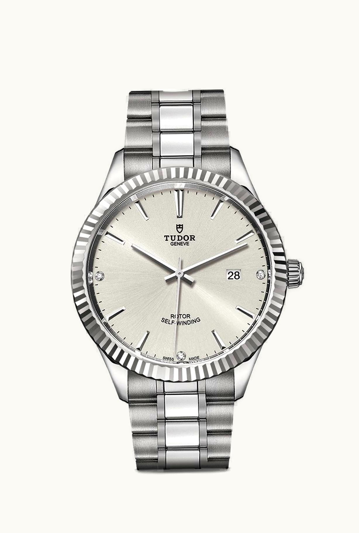 Tudor Style 41 Stainless Steel / Fluted / Silver-Diamond / Bracelet