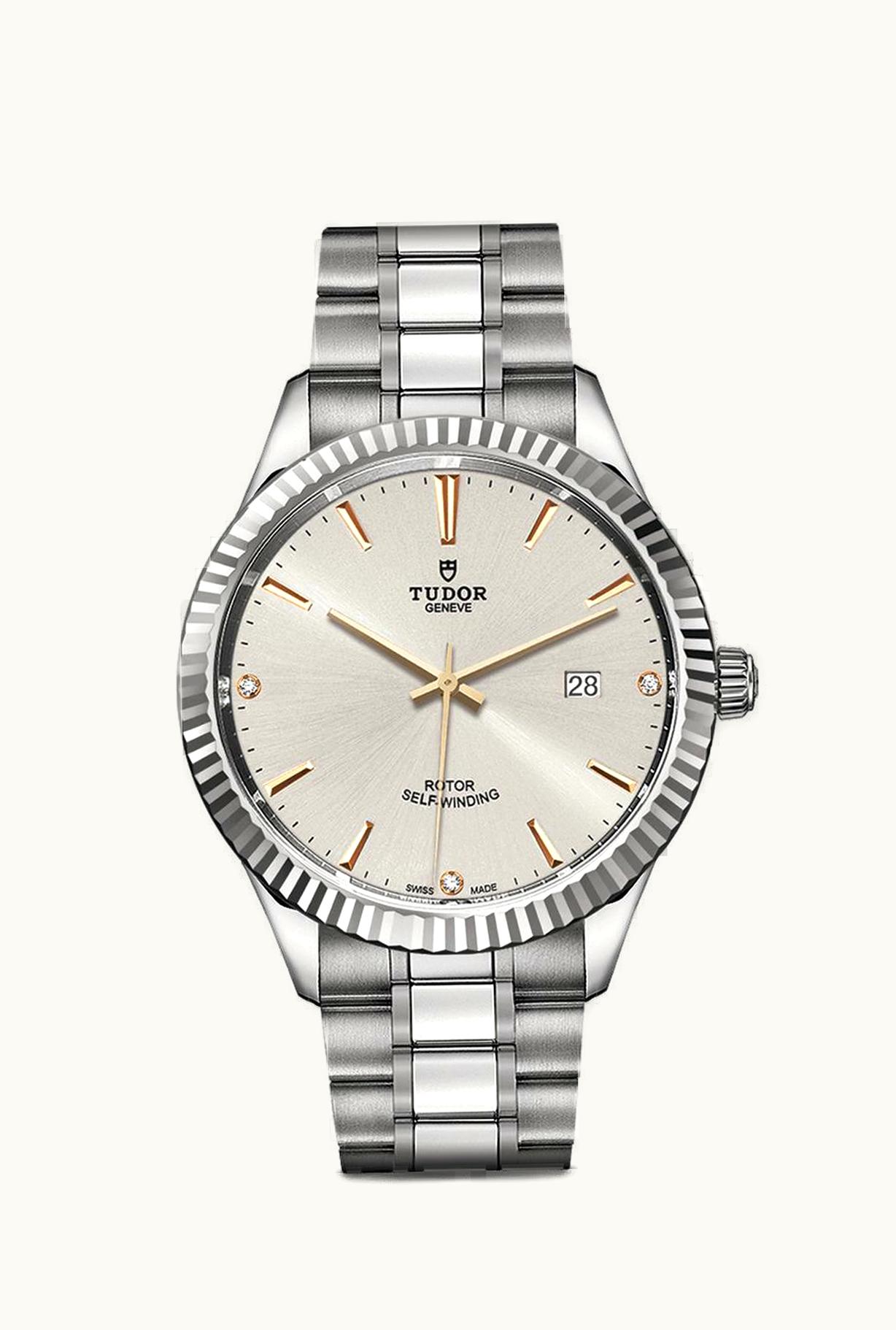 Tudor Style 41 Stainless Steel / Fluted / Silver-Diamond / Bracelet