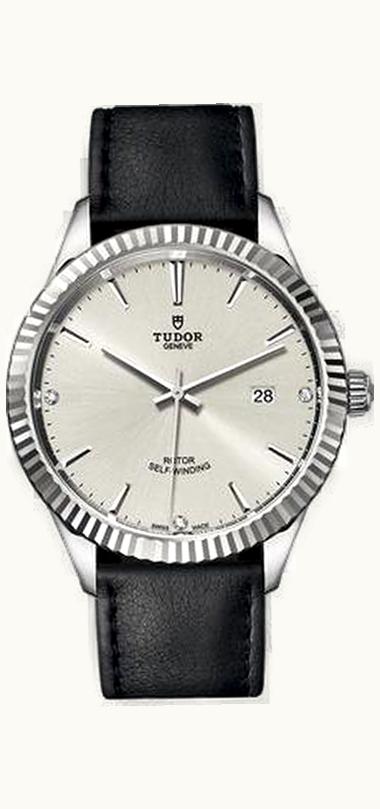 Tudor Style 41 Stainless Steel / Fluted / Silver-Diamond / Strap