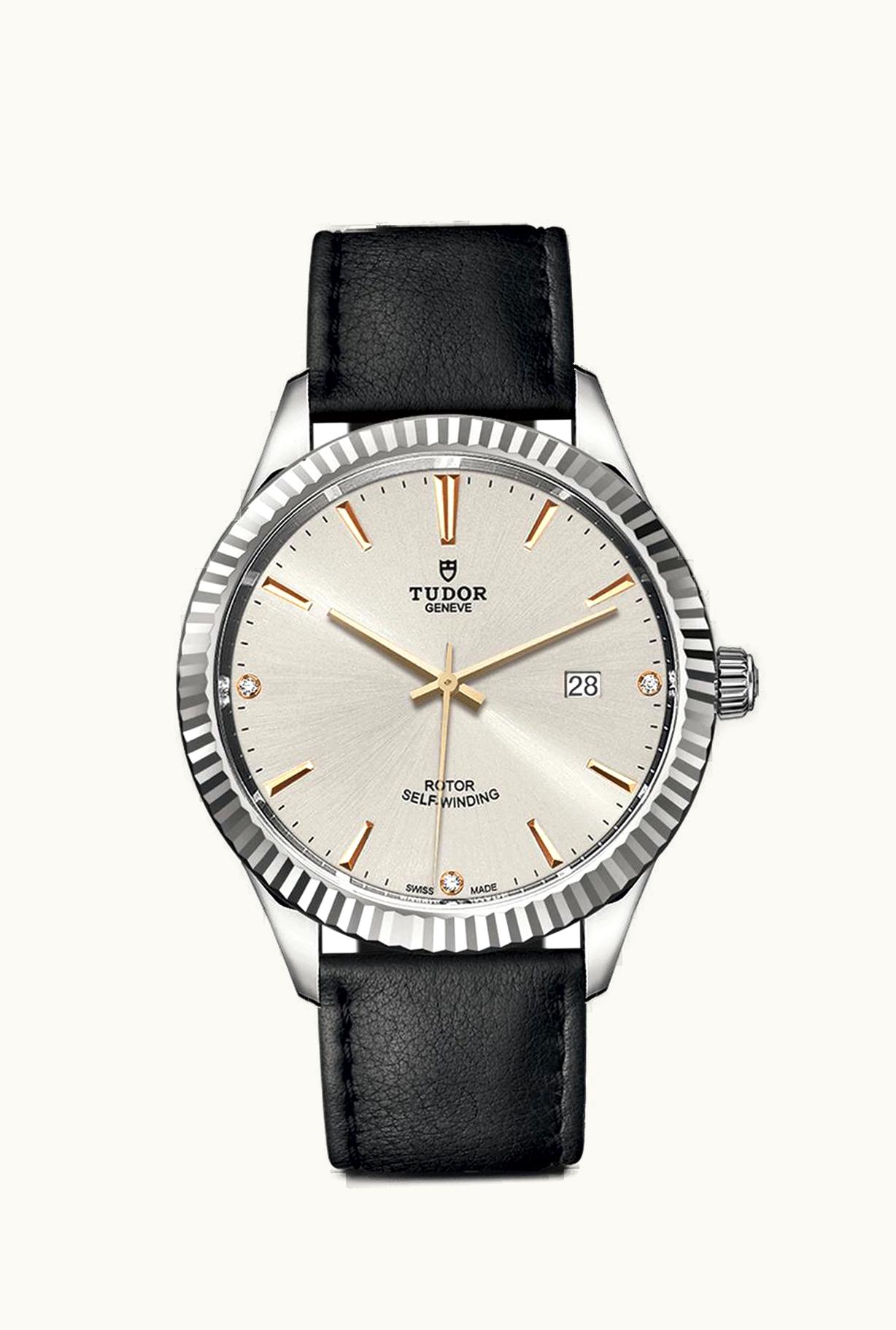 Tudor Style 41 Stainless Steel / Fluted / Silver-Diamond / Strap