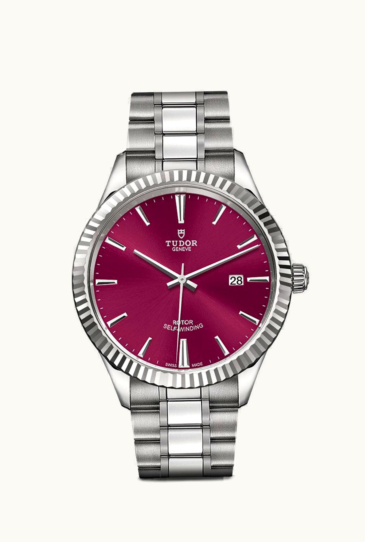 Tudor Style 41 Stainless Steel / Fluted / Burgundy / Bracelet