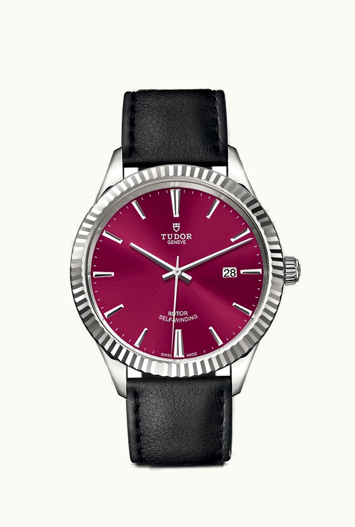 Tudor Style 41 Stainless Steel / Fluted / Burgundy / Strap