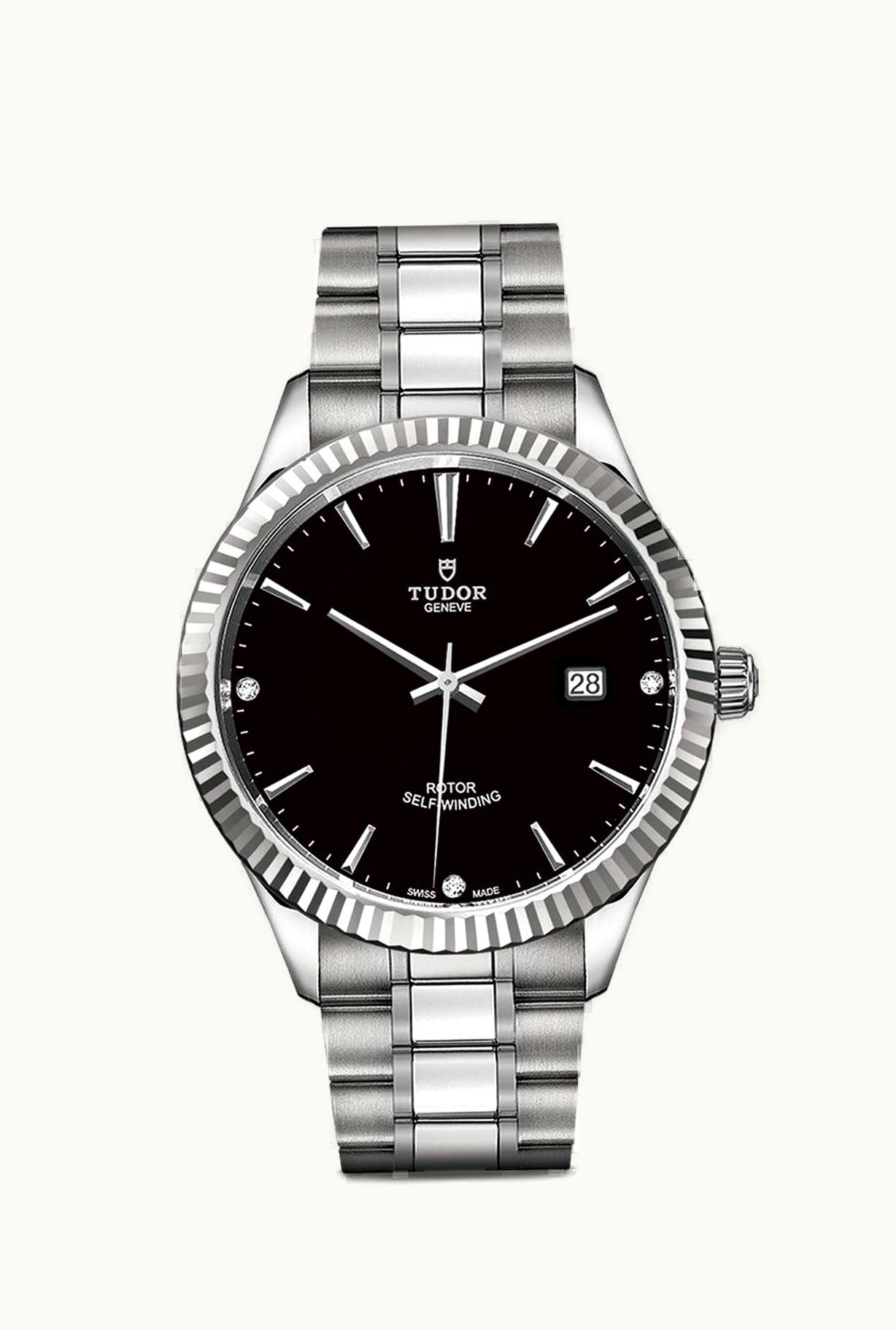 Tudor Style 41 Stainless Steel / Fluted / Black-Diamond / Bracelet
