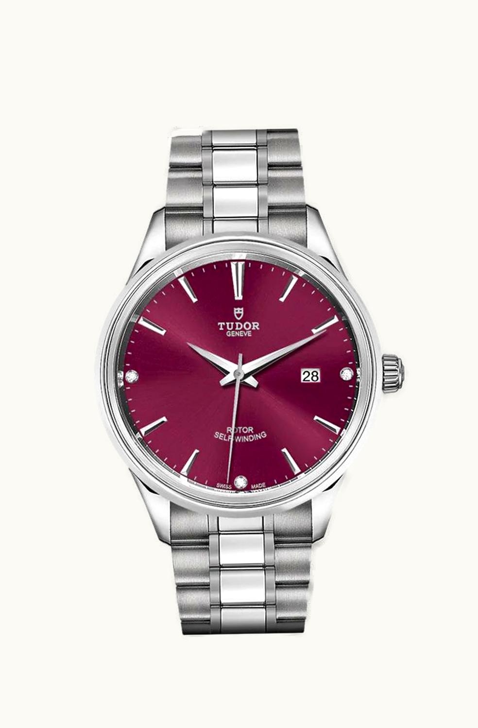Tudor Style 41 Stainless Steel / Burgundy-Diamond / Bracelet