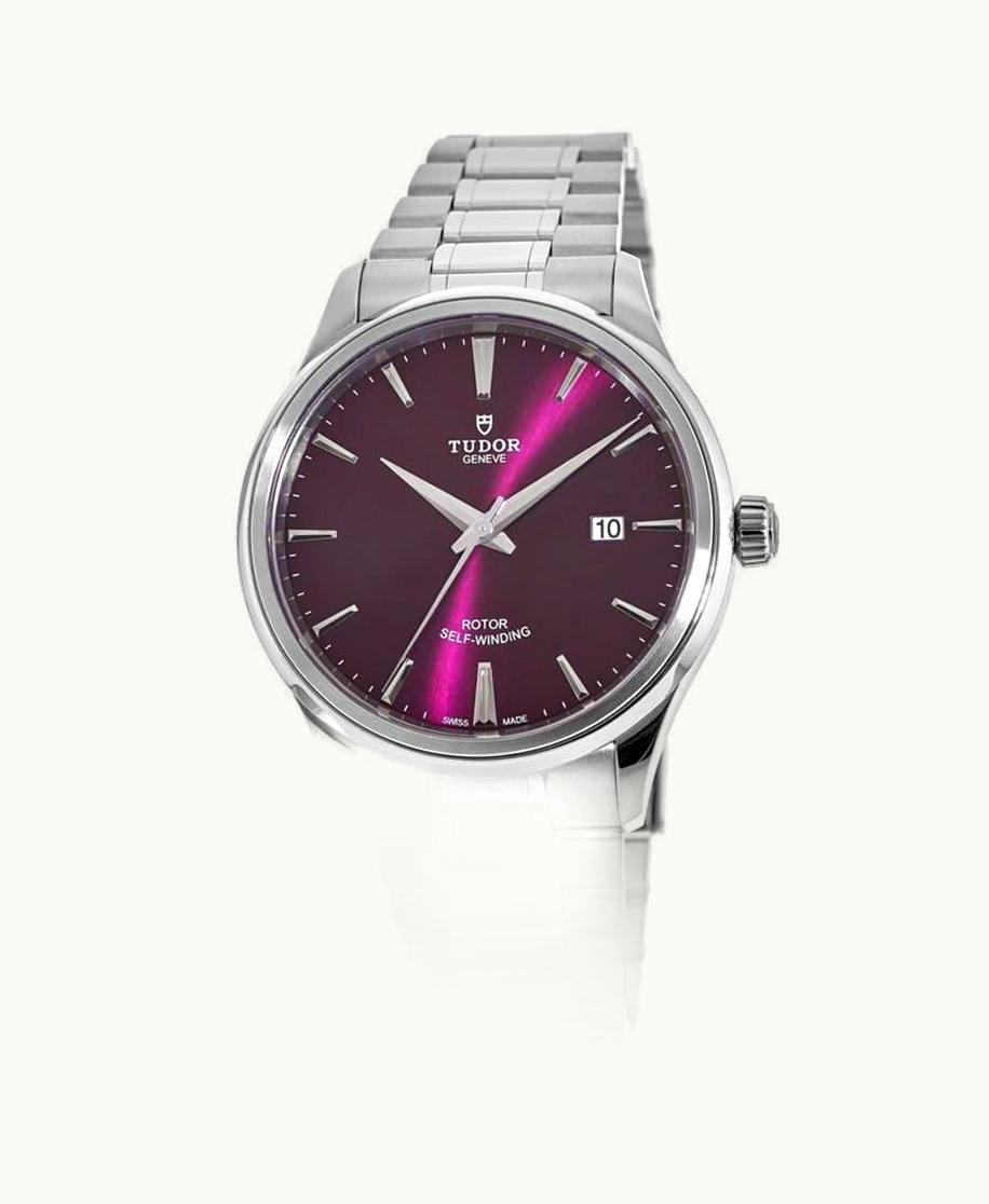 Tudor Style 41 Stainless Steel / Burgundy-Diamond / Strap