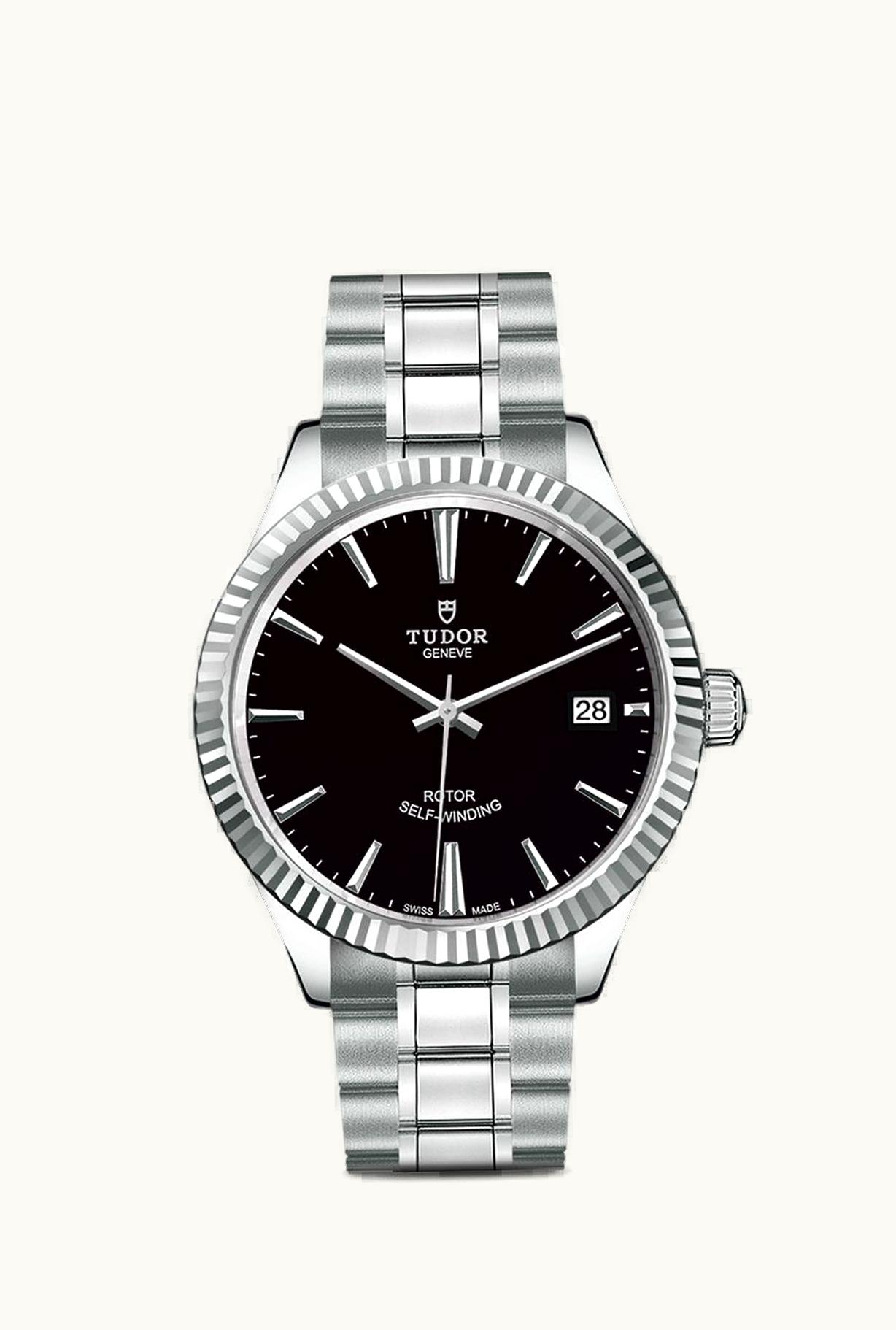 Tudor Style 38 Stainless Steel / Fluted / Black / Bracelet