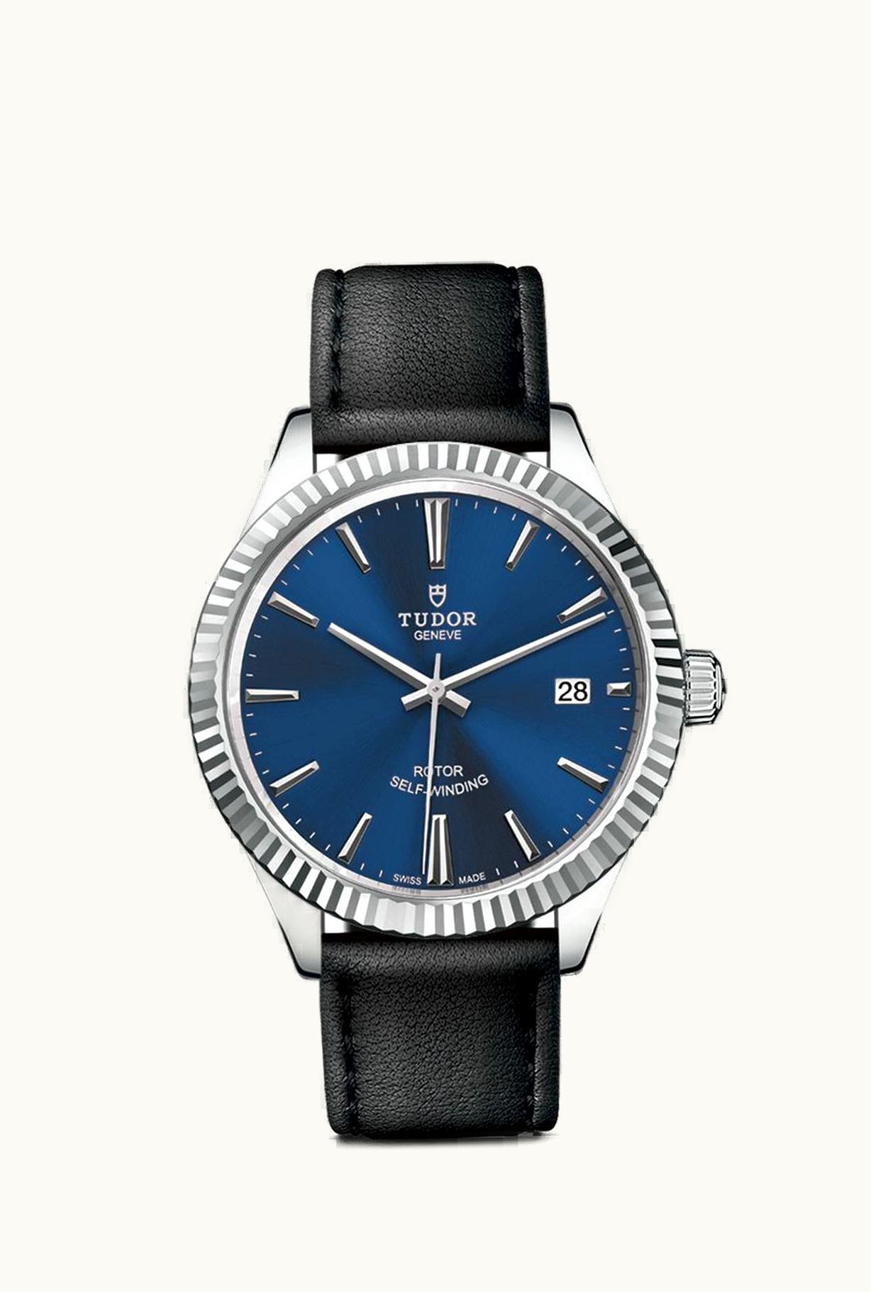 Tudor Style 38 Stainless Steel / Fluted / Blue / Strap