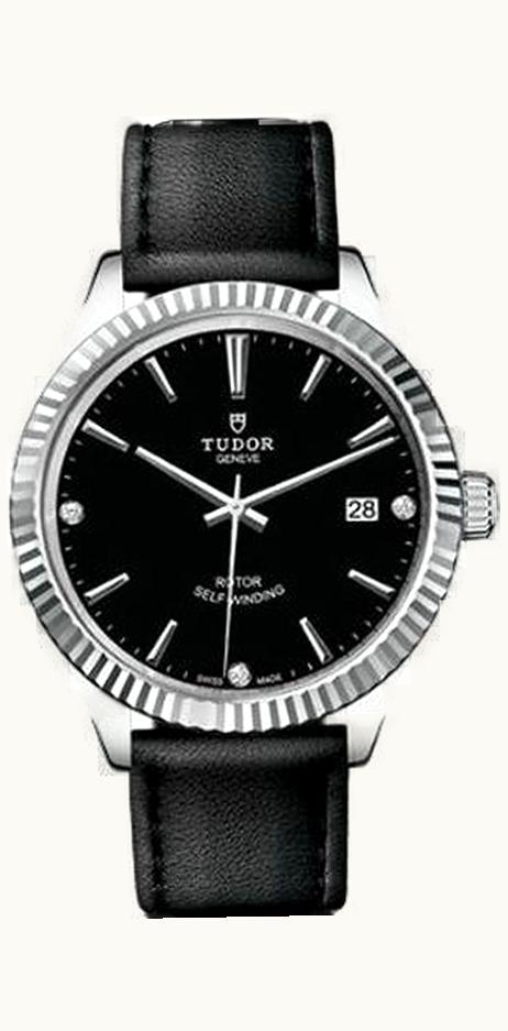 Tudor Style 38 Stainless Steel / Fluted / Silver-Diamond / Strap
