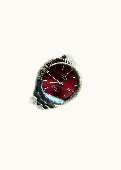 Tudor Style 38 Stainless Steel / Fluted / Burgundy-Diamond / Strap