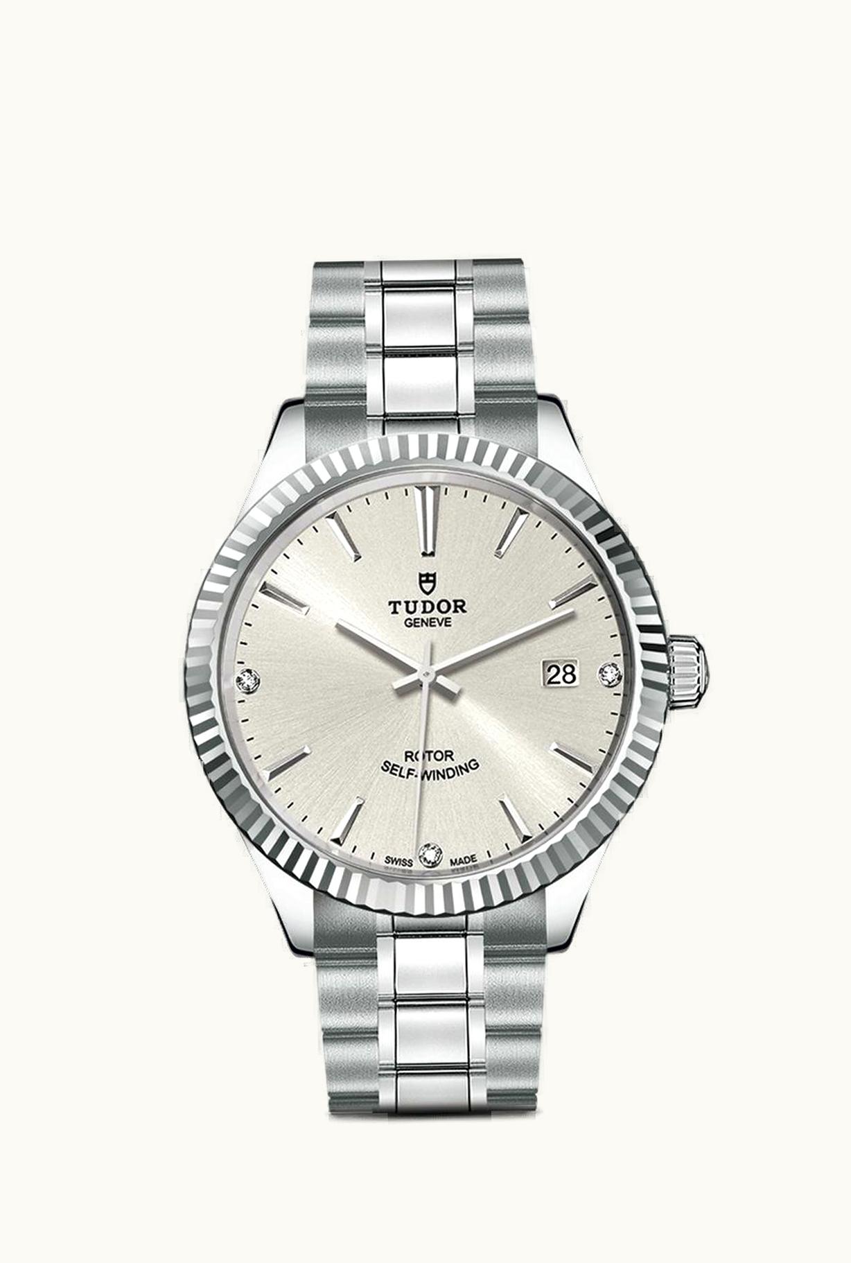 Tudor Style 38 Stainless Steel / Fluted / Silver-Diamond / Bracelet