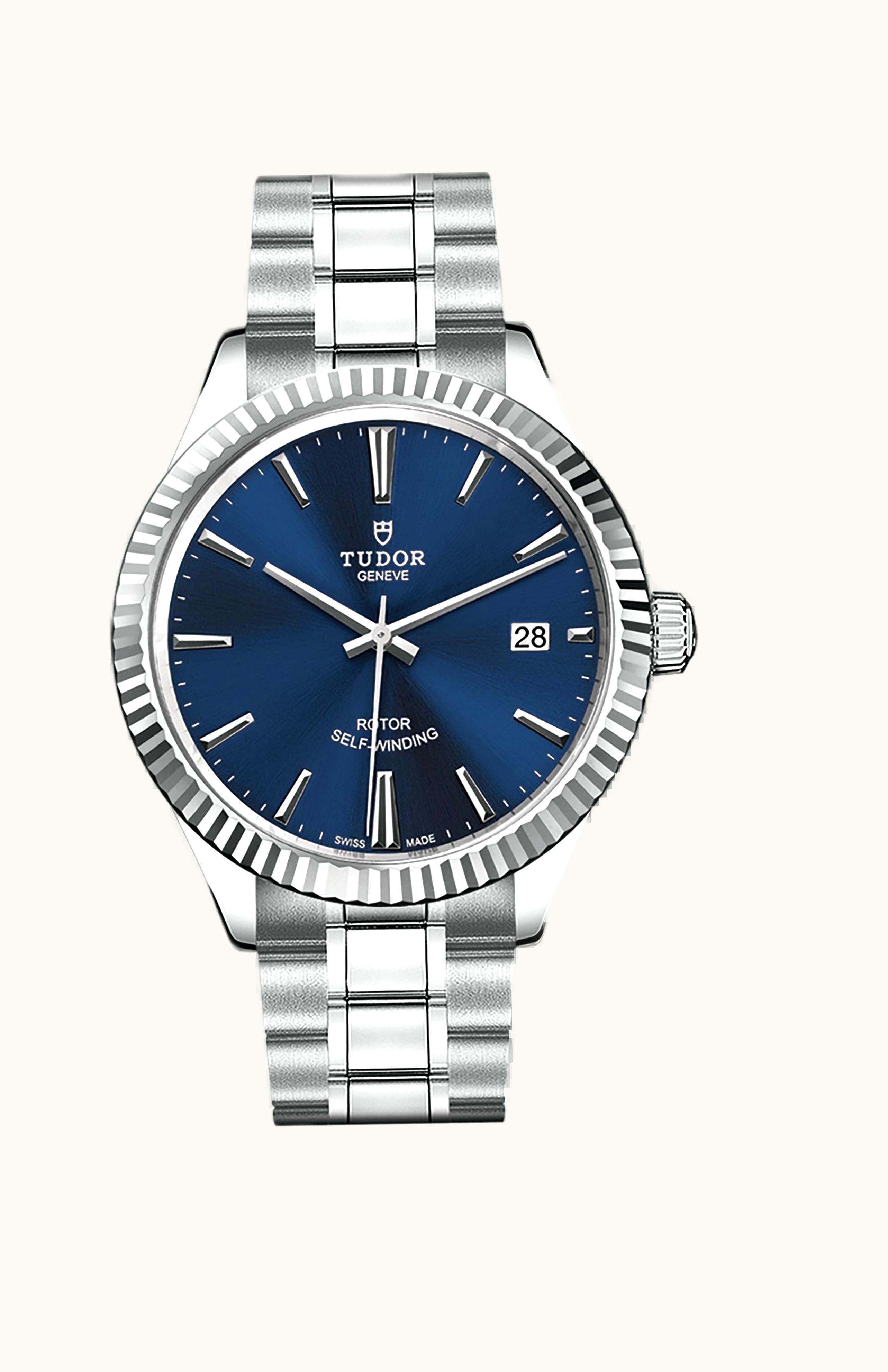 Tudor Style 38 Stainless Steel / Fluted / Silver / Strap