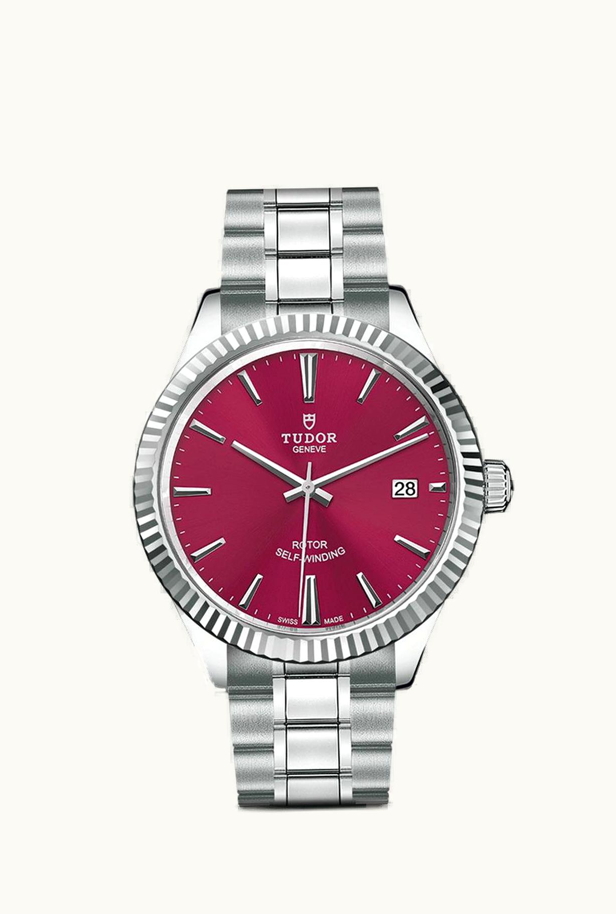 Tudor Style 38 Stainless Steel / Fluted / Burgundy / Bracelet