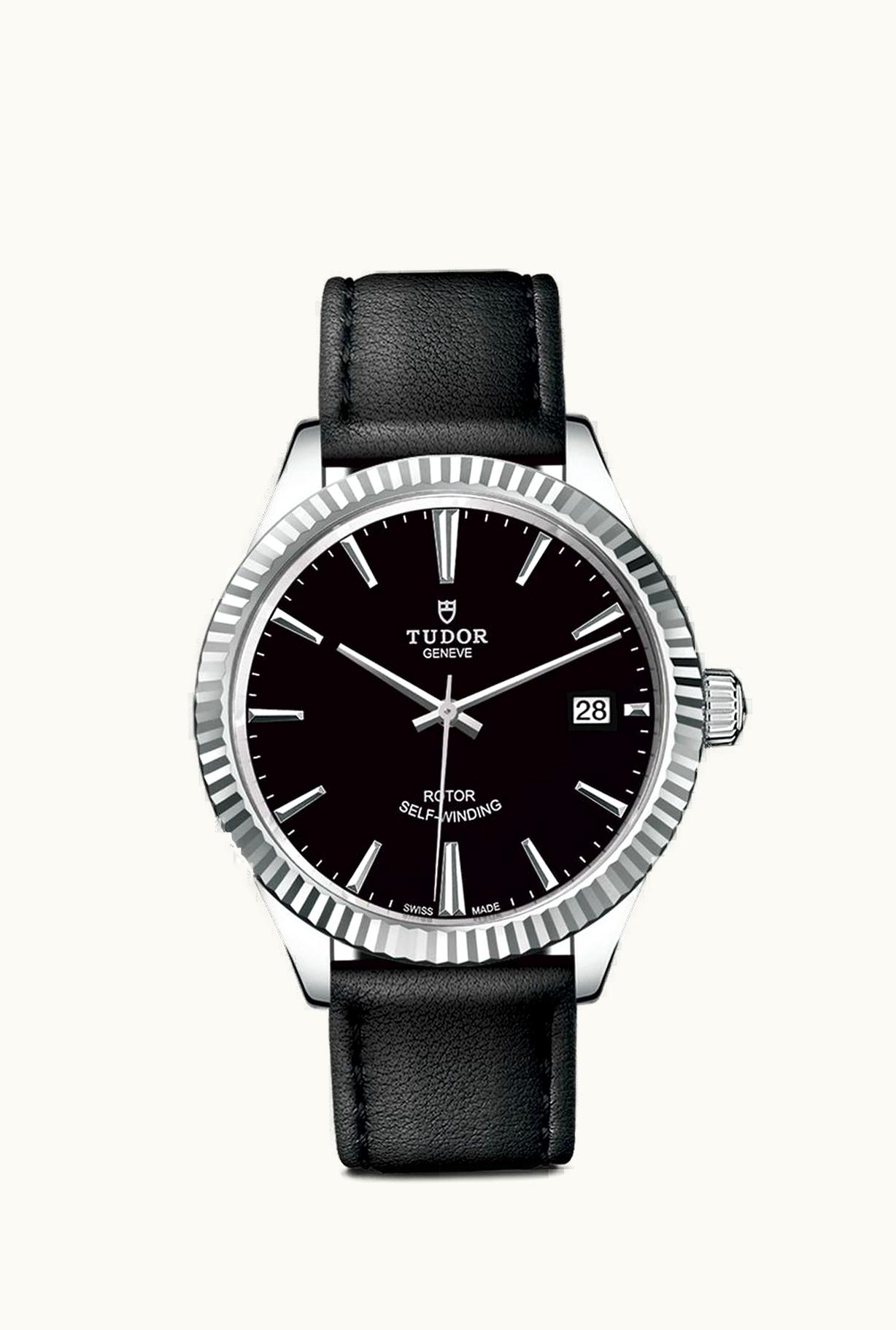 Tudor Style 38 Stainless Steel / Fluted / Black / Strap