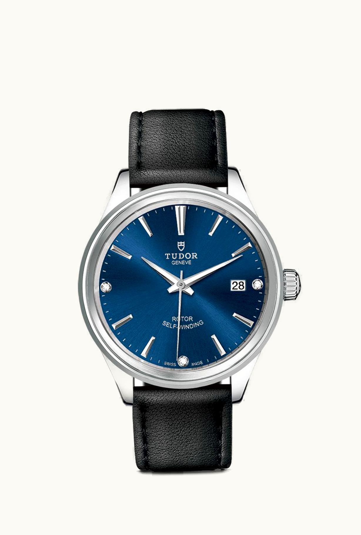 Tudor Style 38 Stainless Steel / Blue-Diamond / Strap
