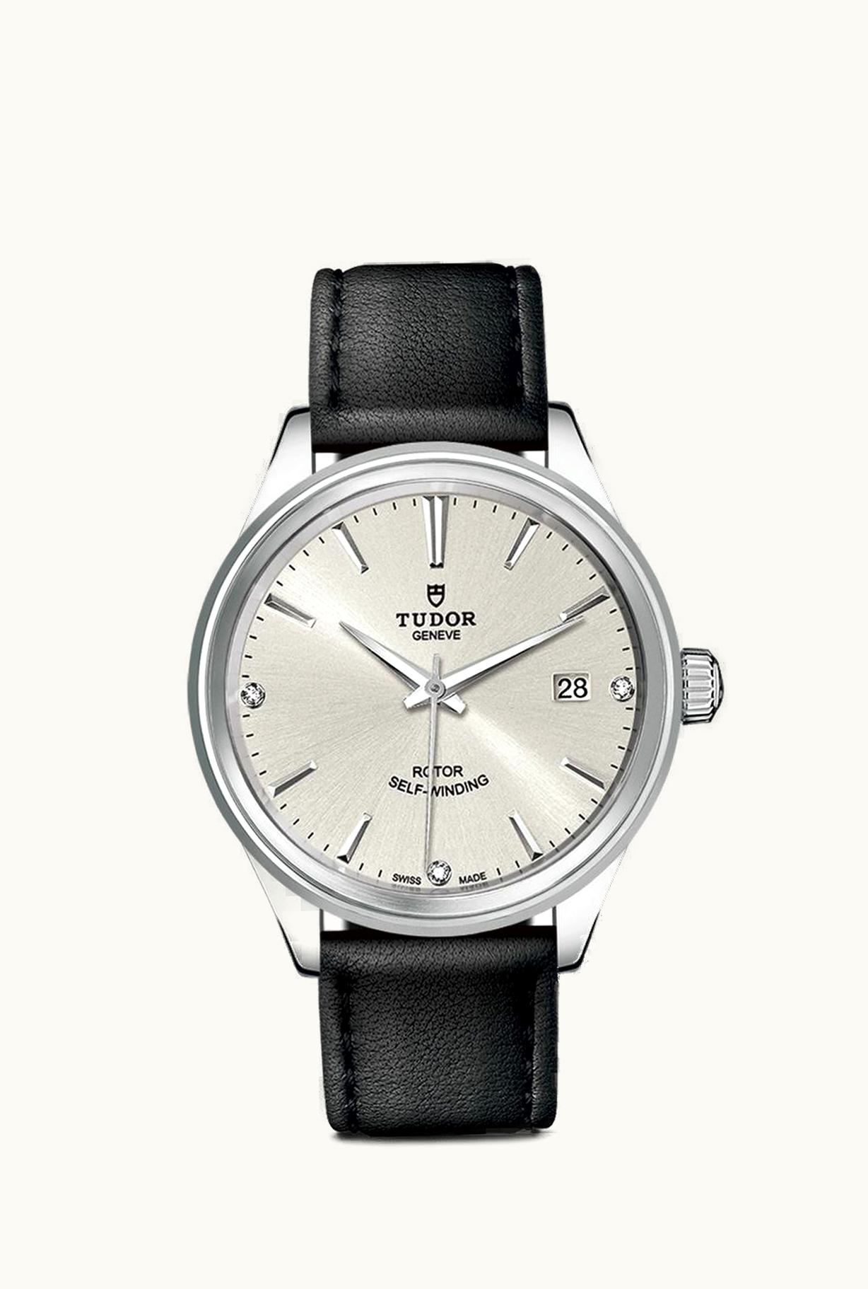 Tudor Style 38 Stainless Steel / Silver-Diamond / Strap