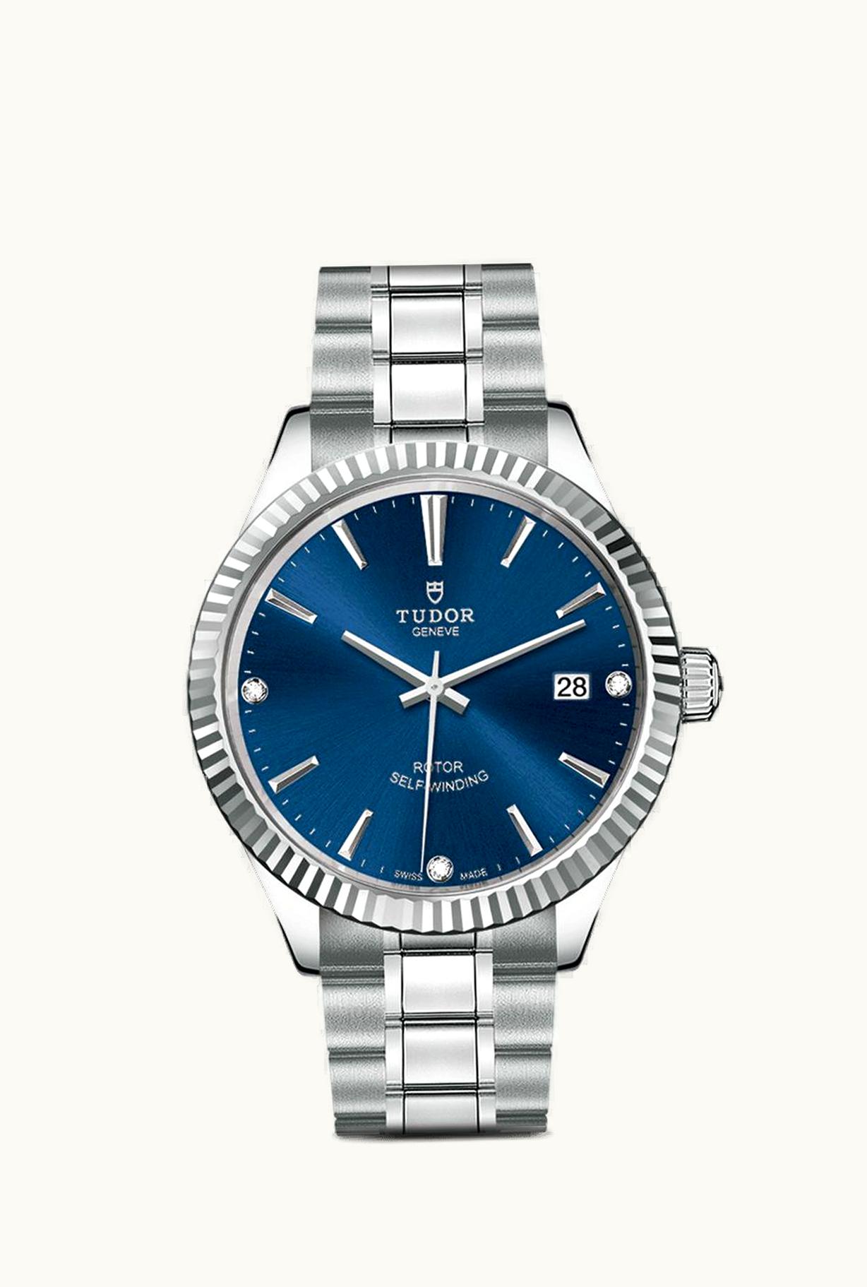 Tudor Style 38 Stainless Steel / Fluted / Blue-Diamond / Bracelet