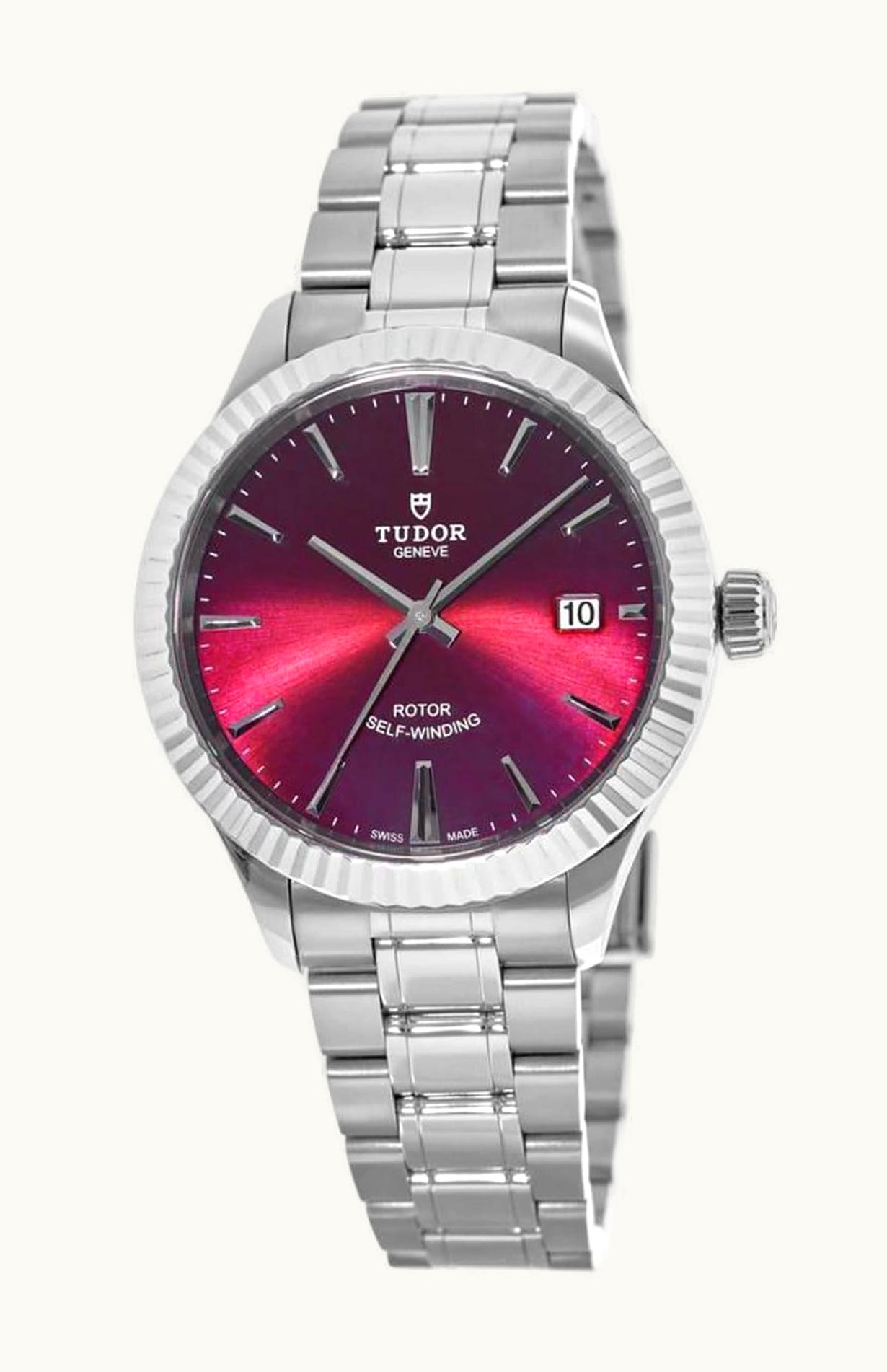 Tudor Style 38 Stainless Steel / Burgundy / Strap
