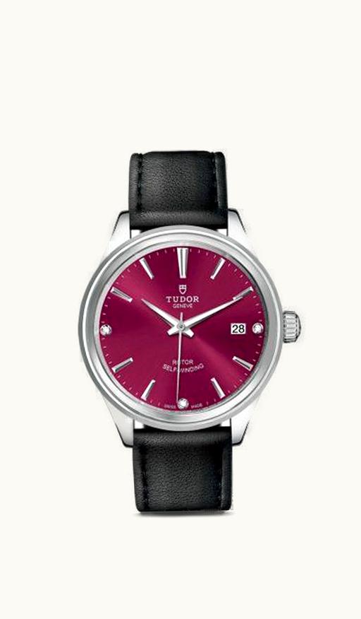 Tudor Style 38 Stainless Steel / Burgundy-Diamond / Strap