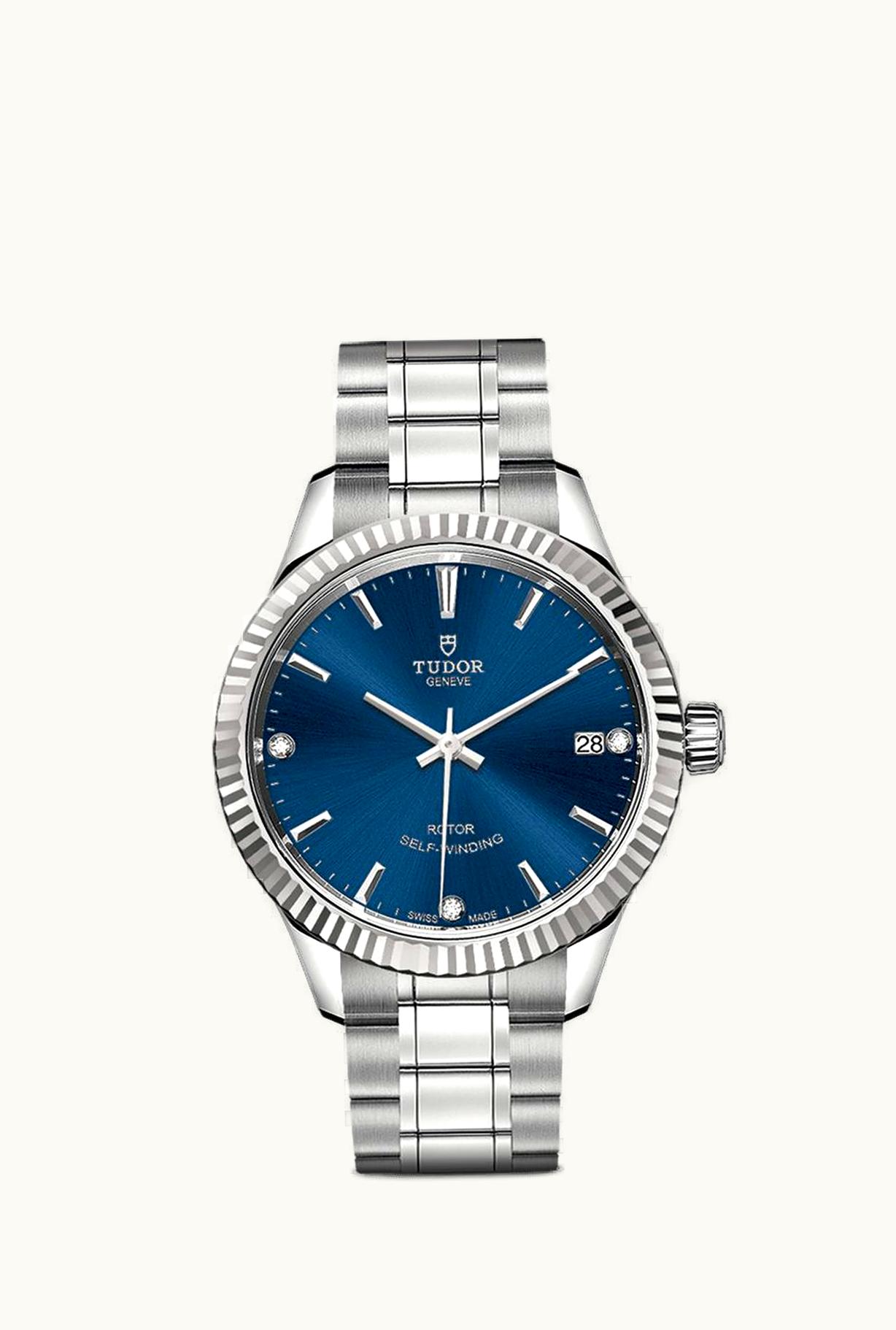 Tudor Style 34 Stainless Steel / Fluted / Blue-Diamond / Bracelet