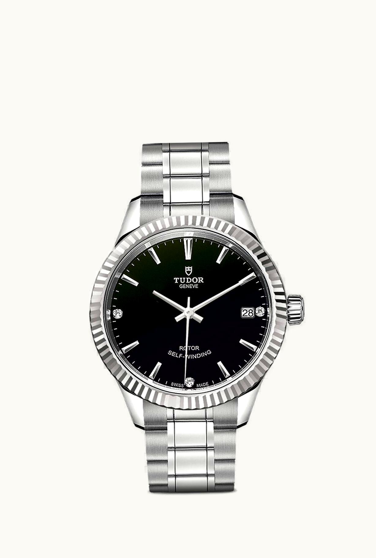 Tudor Style 34 Stainless Steel / Fluted / Black-Diamond / Bracelet