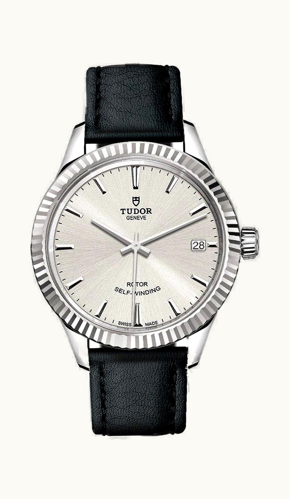 Tudor Style 34 Stainless Steel / Fluted / Silver / Strap