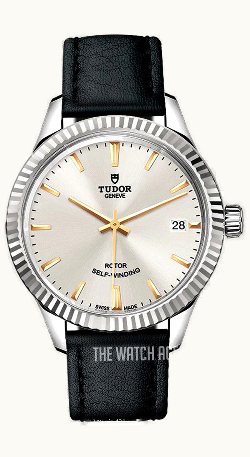 Tudor Style 34 Stainless Steel / Fluted / Silver / Strap